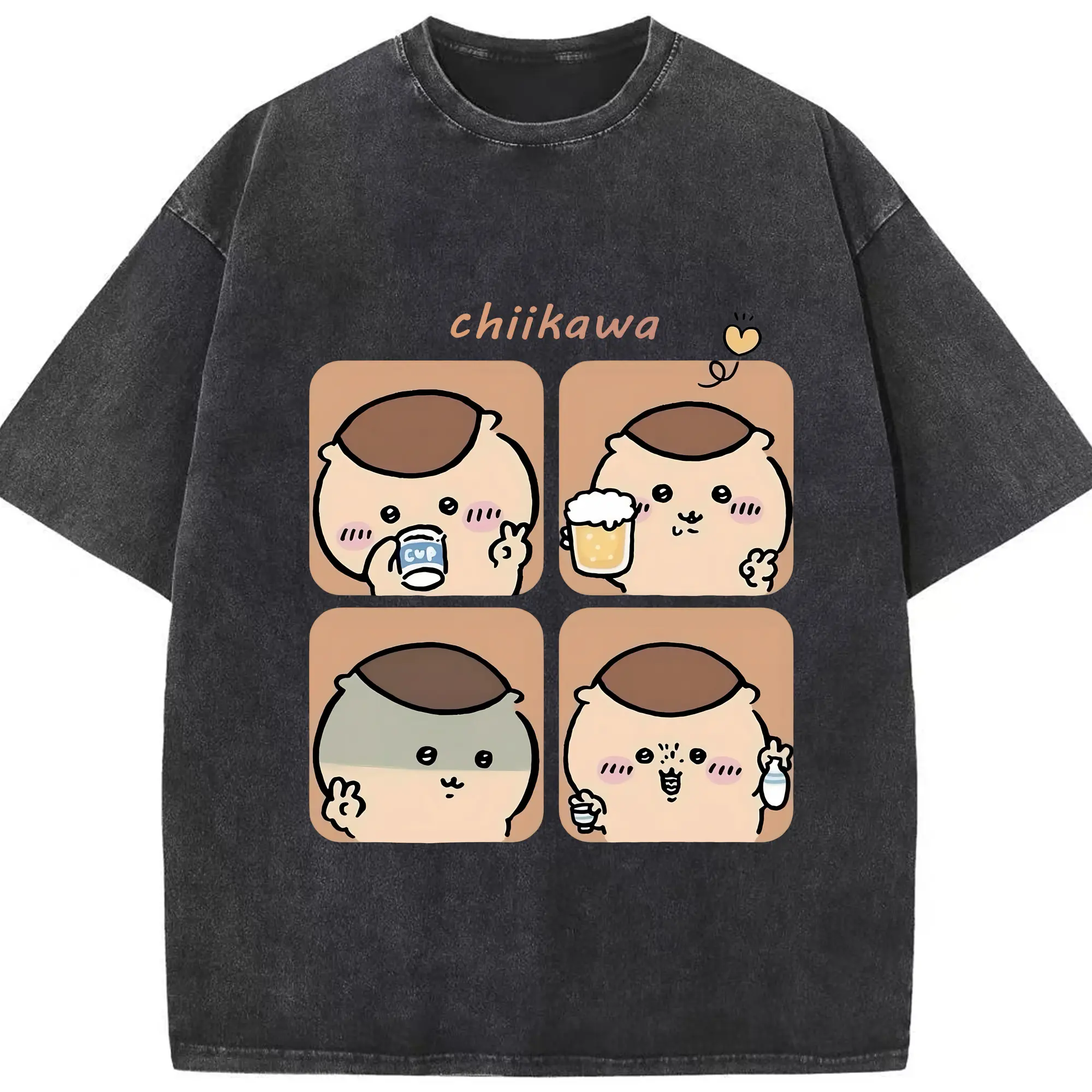 ちい が わ グッズ くりまんじゅう - 綿100％ ヴィンテージ風 半袖Tシャツ ・ フロントプリント ・ 柔らか肌触り ・ 通気性 快適 ・ スポーツ カジュアル 外出用