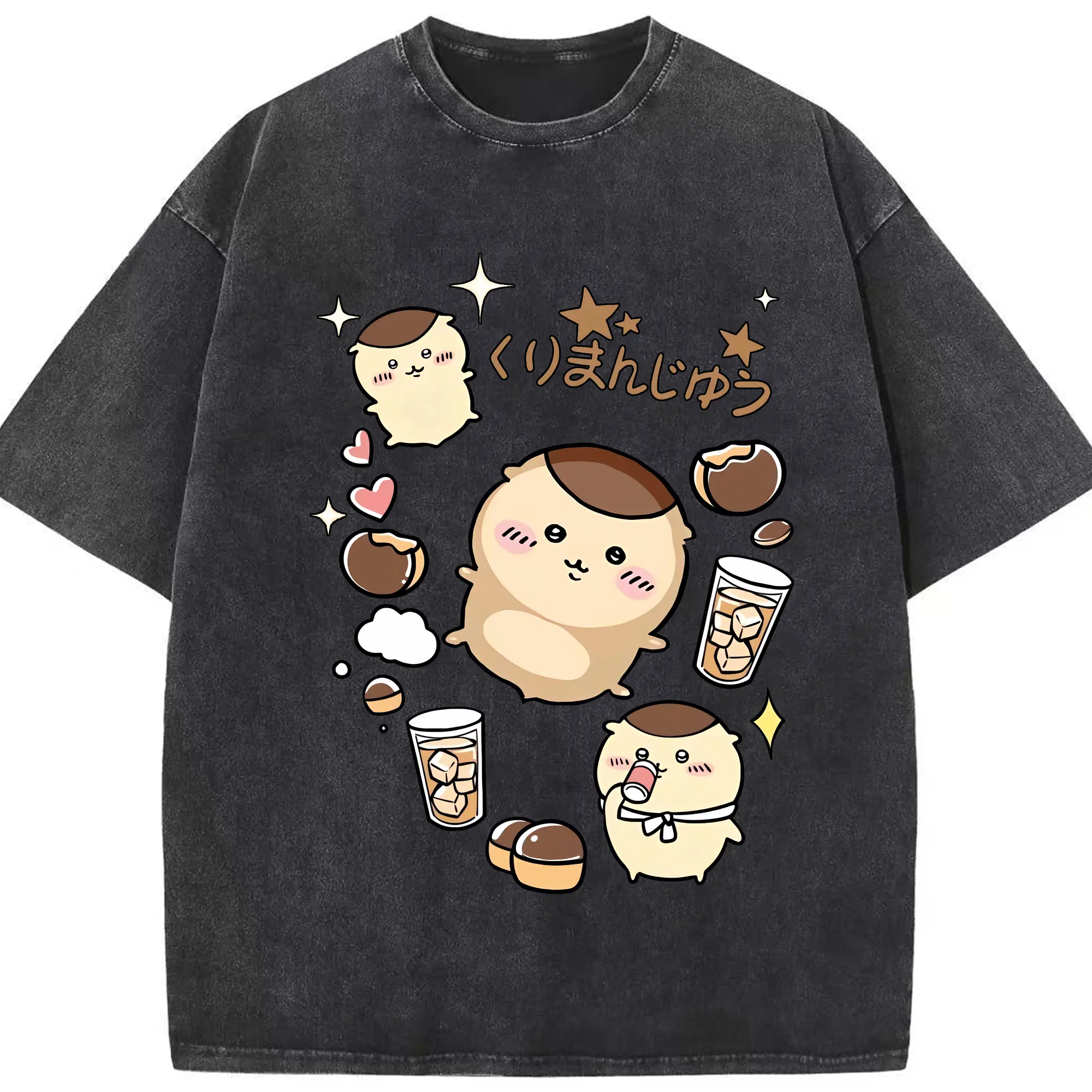 ちい が わ グッズ くりまんじゅう - 綿100％ ヴィンテージ風 半袖Tシャツ ・ フロントプリント ・ 柔らか肌触り ・ 通気性 快適 ・ スポーツ カジュアル 外出用