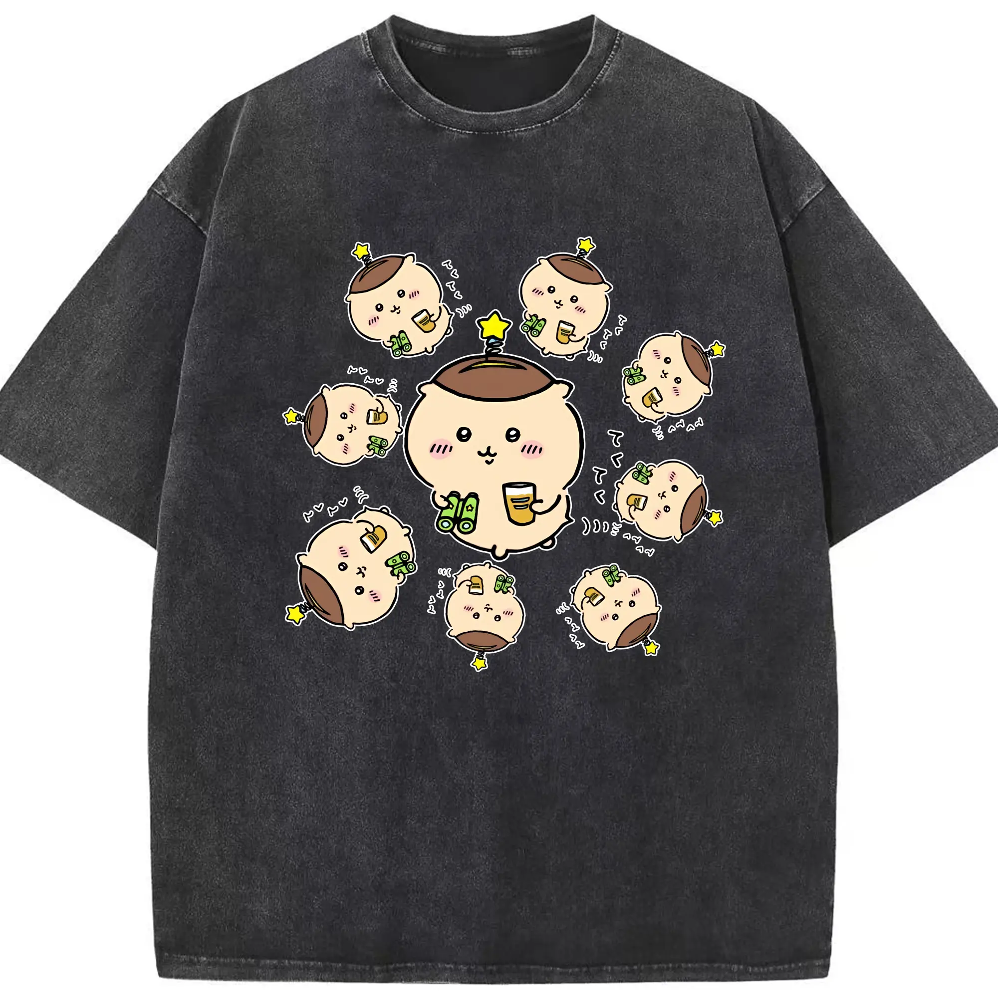 ちい が わ グッズ くりまんじゅう - 綿100％ ヴィンテージ風 半袖Tシャツ ・ フロントプリント ・ 柔らか肌触り ・ 通気性 快適 ・ スポーツ カジュアル 外出用