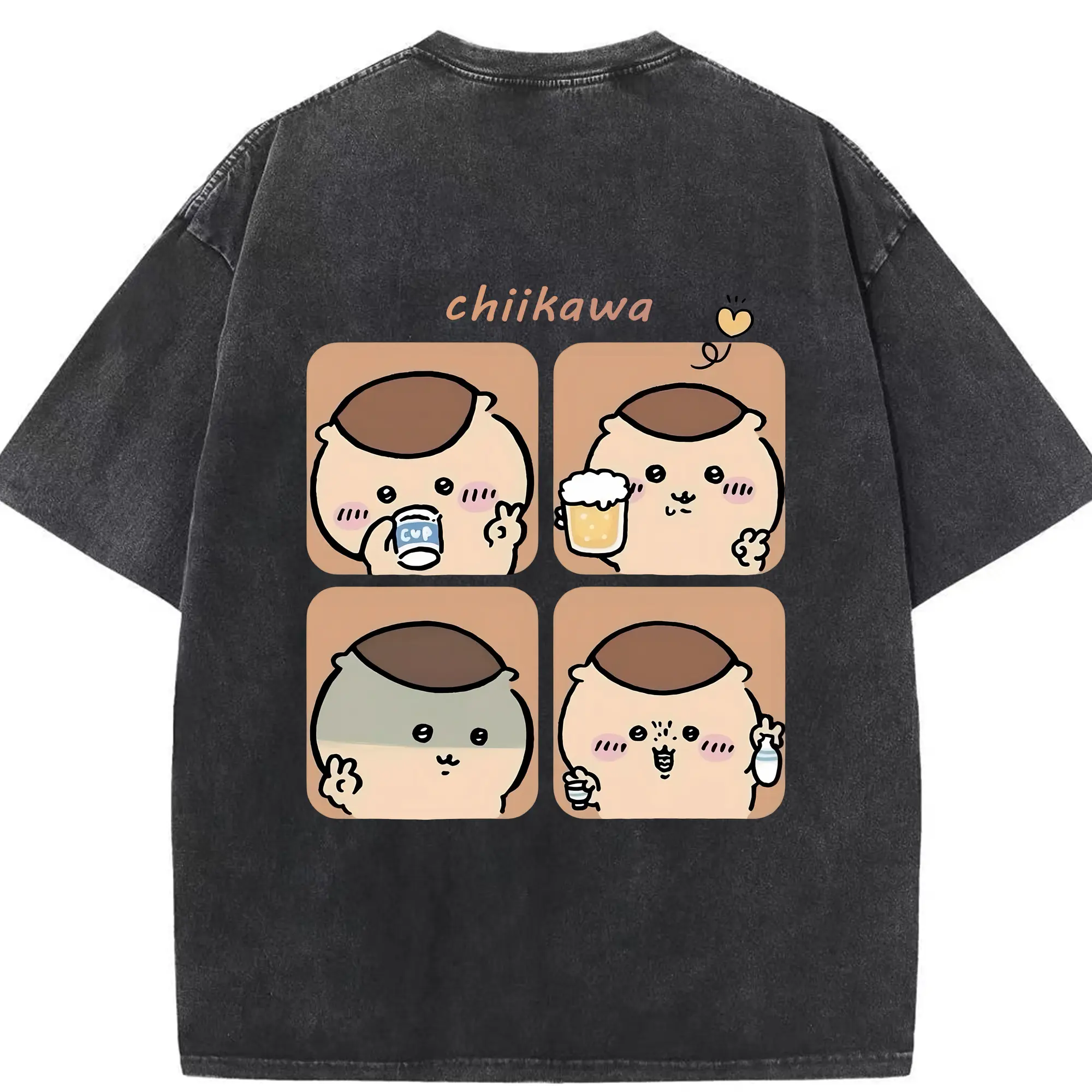 ちい が わ グッズ くりまんじゅう - 綿100％ ヴィンテージ風 半袖Tシャツ ・ 背面プリント ・ 柔らか肌触り ・ 通気性 快適 ・ スポーツ カジュアル 外出用