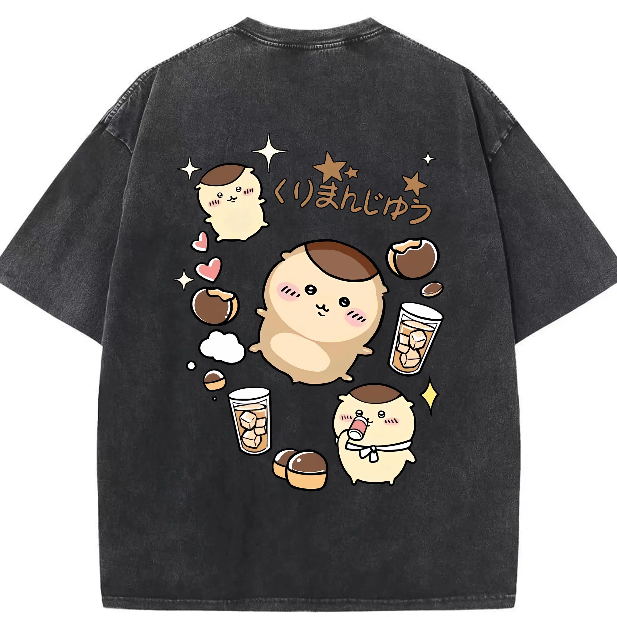 ちい が わ グッズ くりまんじゅう - 綿100％ ヴィンテージ風 半袖Tシャツ ・ 背面プリント ・ 柔らか肌触り ・ 通気性 快適 ・ スポーツ カジュアル 外出用