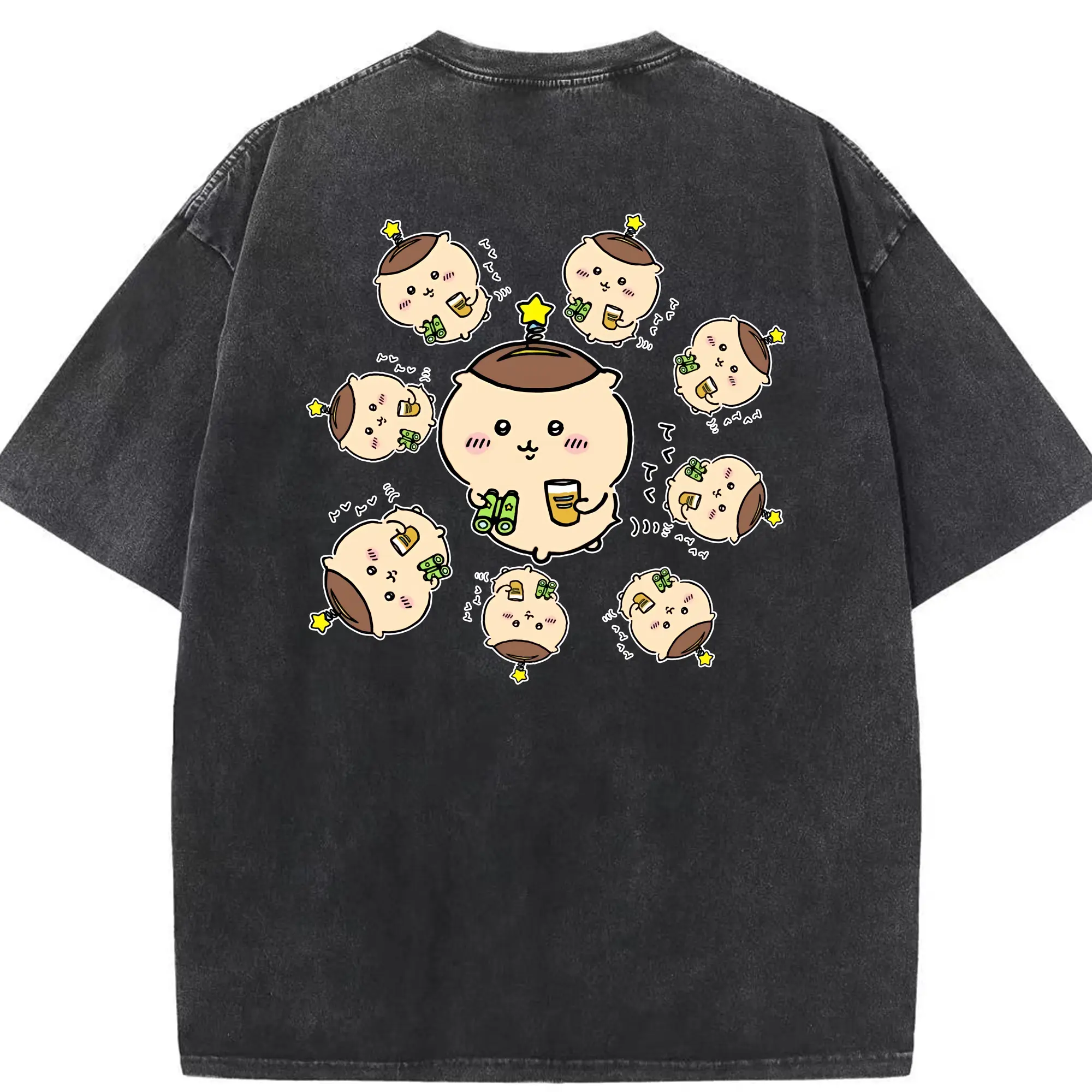 ちい が わ グッズ くりまんじゅう - 綿100％ ヴィンテージ風 半袖Tシャツ ・ 背面プリント ・ 柔らか肌触り ・ 通気性 快適 ・ スポーツ カジュアル 外出用