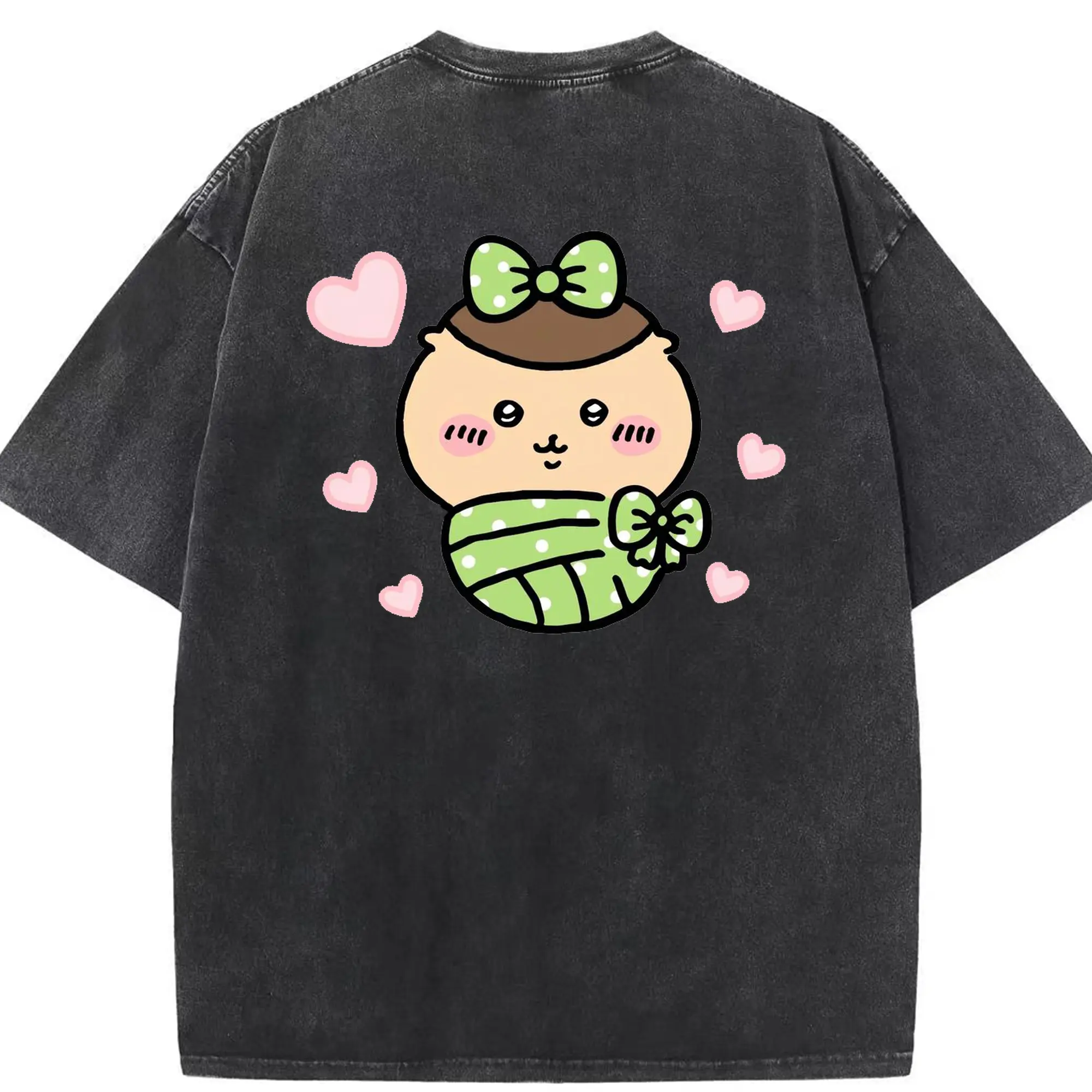 ちい が わ グッズ くりまんじゅう - 綿100％ ヴィンテージ風 半袖Tシャツ ・ 背面プリント ・ 柔らか肌触り ・ 通気性 快適 ・ スポーツ カジュアル 外出用