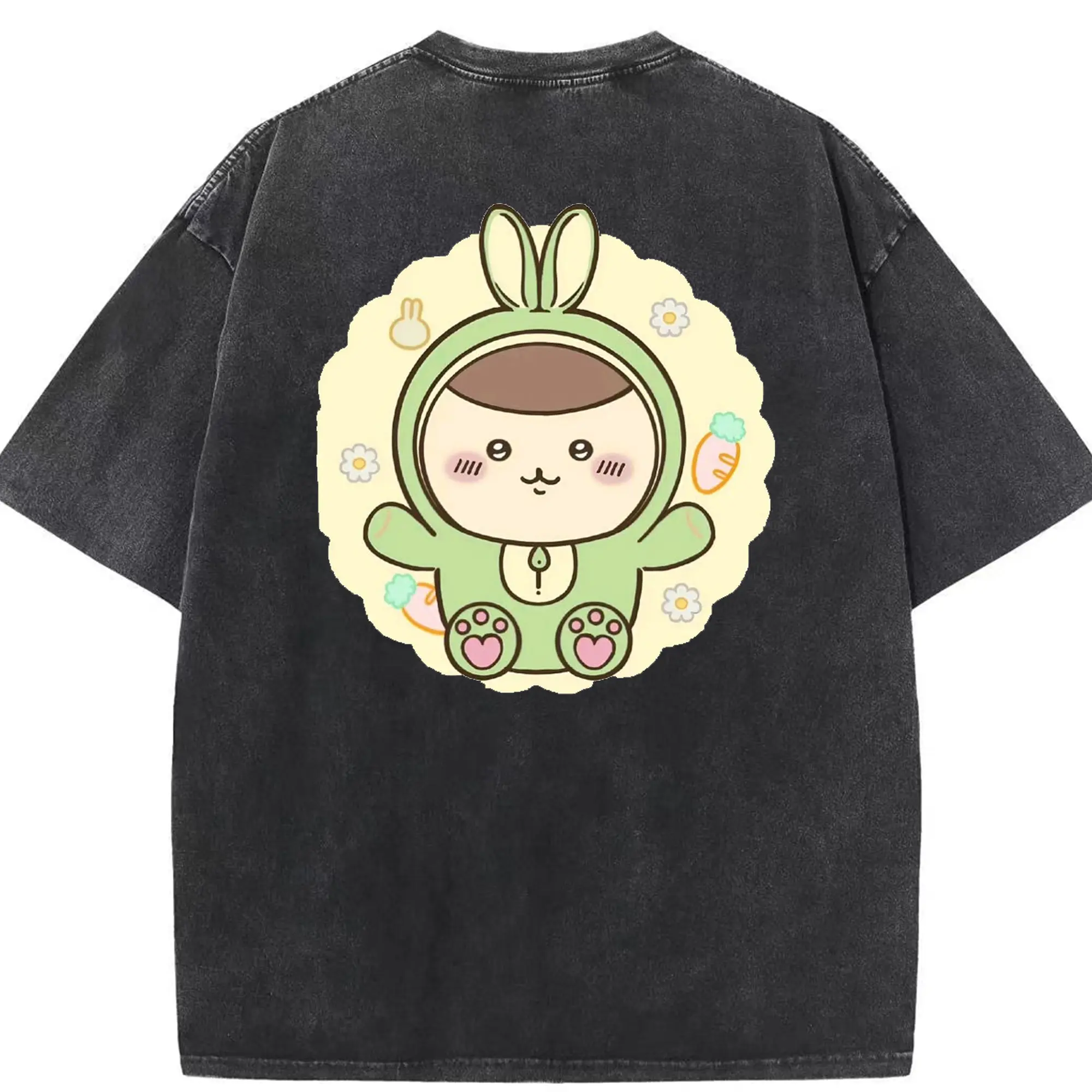 ちい が わ グッズ くりまんじゅう - 綿100％ ヴィンテージ風 半袖Tシャツ ・ 背面プリント ・ 柔らか肌触り ・ 通気性 快適 ・ スポーツ カジュアル 外出用