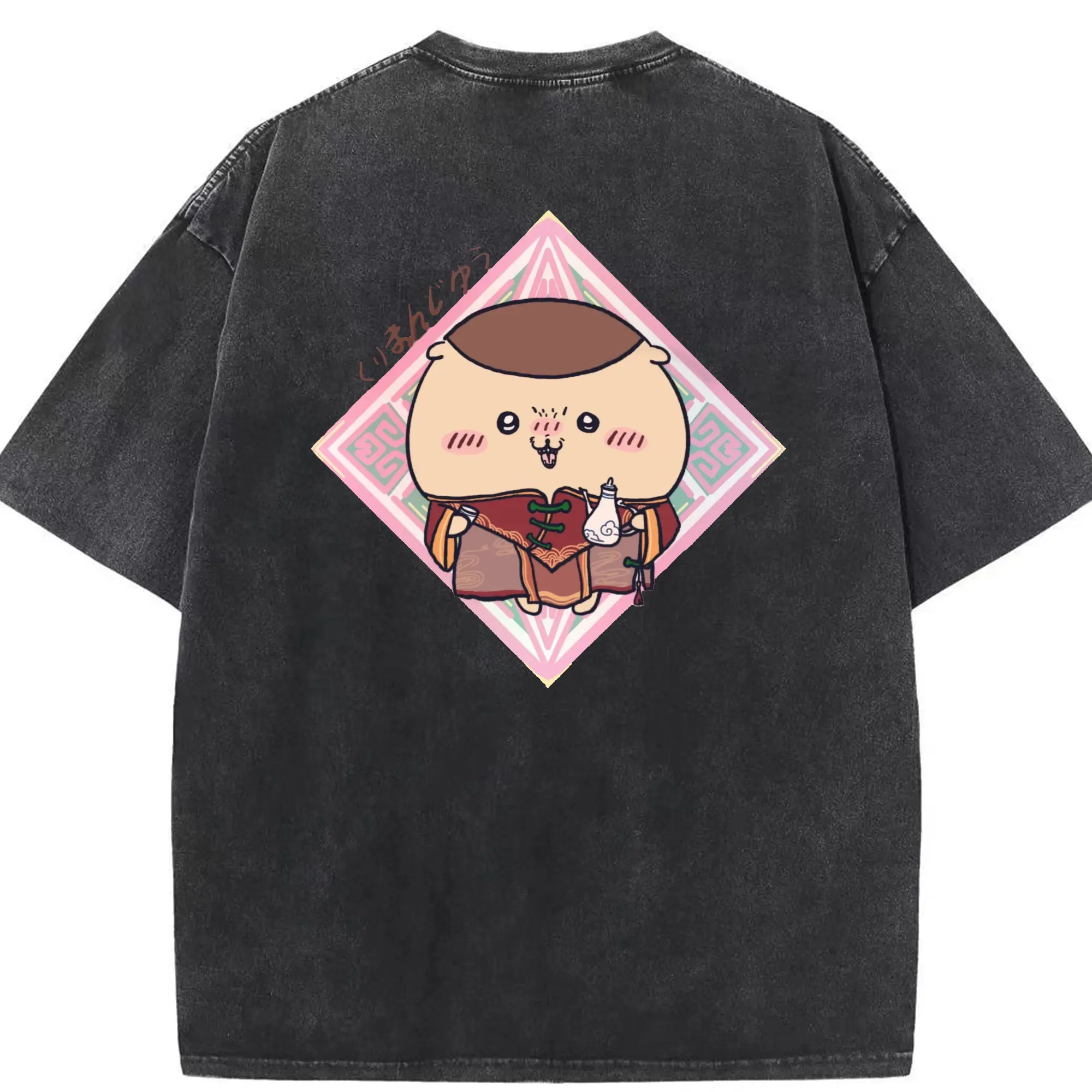 ちい が わ グッズ くりまんじゅう - 綿100％ ヴィンテージ風 半袖Tシャツ ・ 背面プリント ・ 柔らか肌触り ・ 通気性 快適 ・ スポーツ カジュアル 外出用