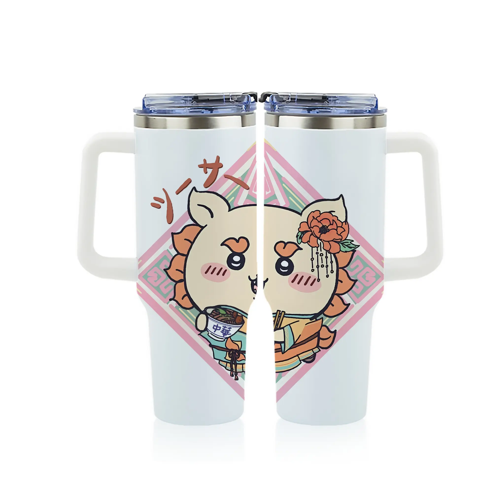 ちい が わ グッズ シーサー - 1200mL フルプリント車用タンブラー ・ 304ステンレス 内側 ・ 201ステンレス 外側 ・ 保温 保冷 ・ 通勤 ドライブ アウトドア用