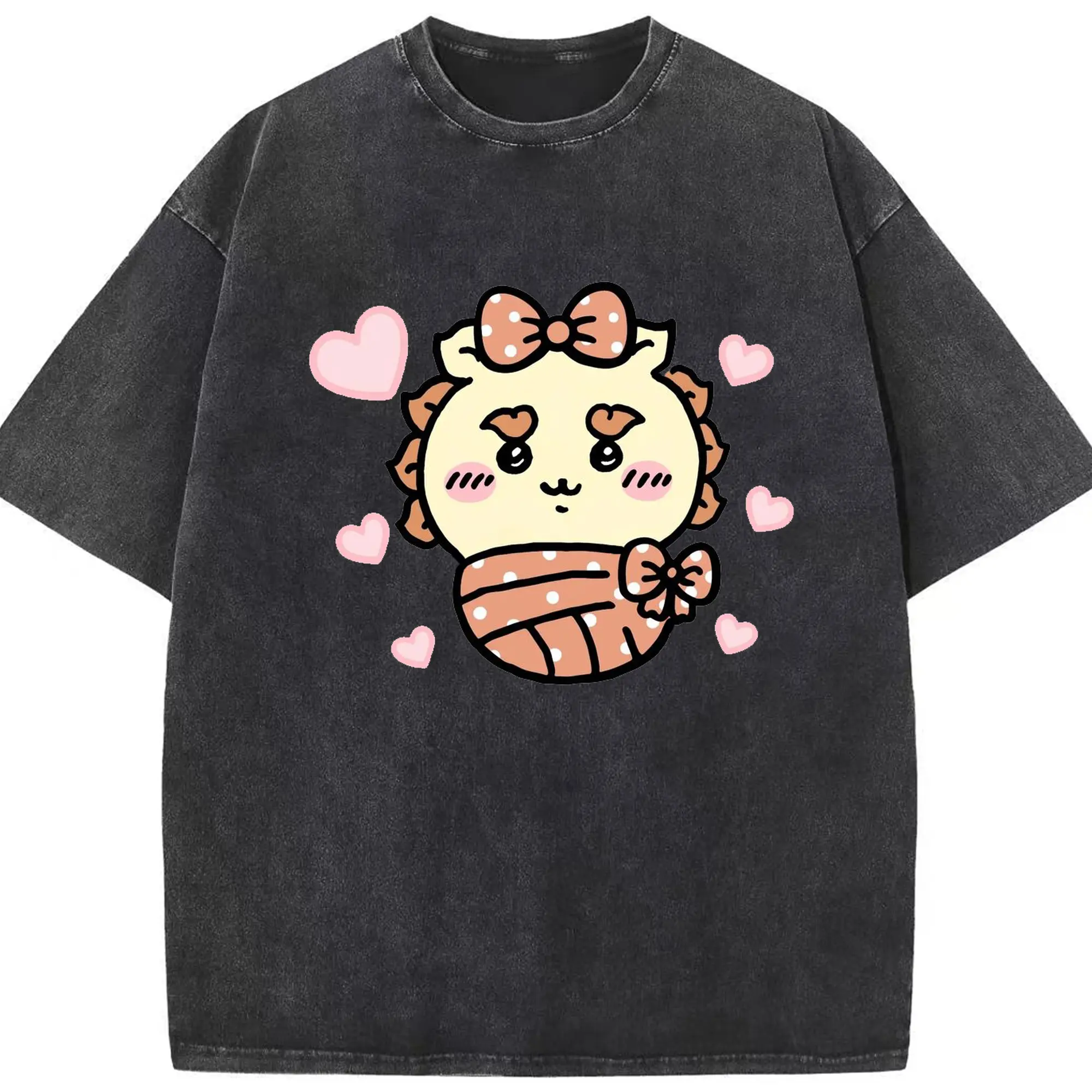 ちい が わ グッズ シーサー - 綿100％ ヴィンテージ風 半袖Tシャツ ・ フロントプリント ・ 柔らか肌触り ・ 通気性 快適 ・ スポーツ カジュアル 外出用