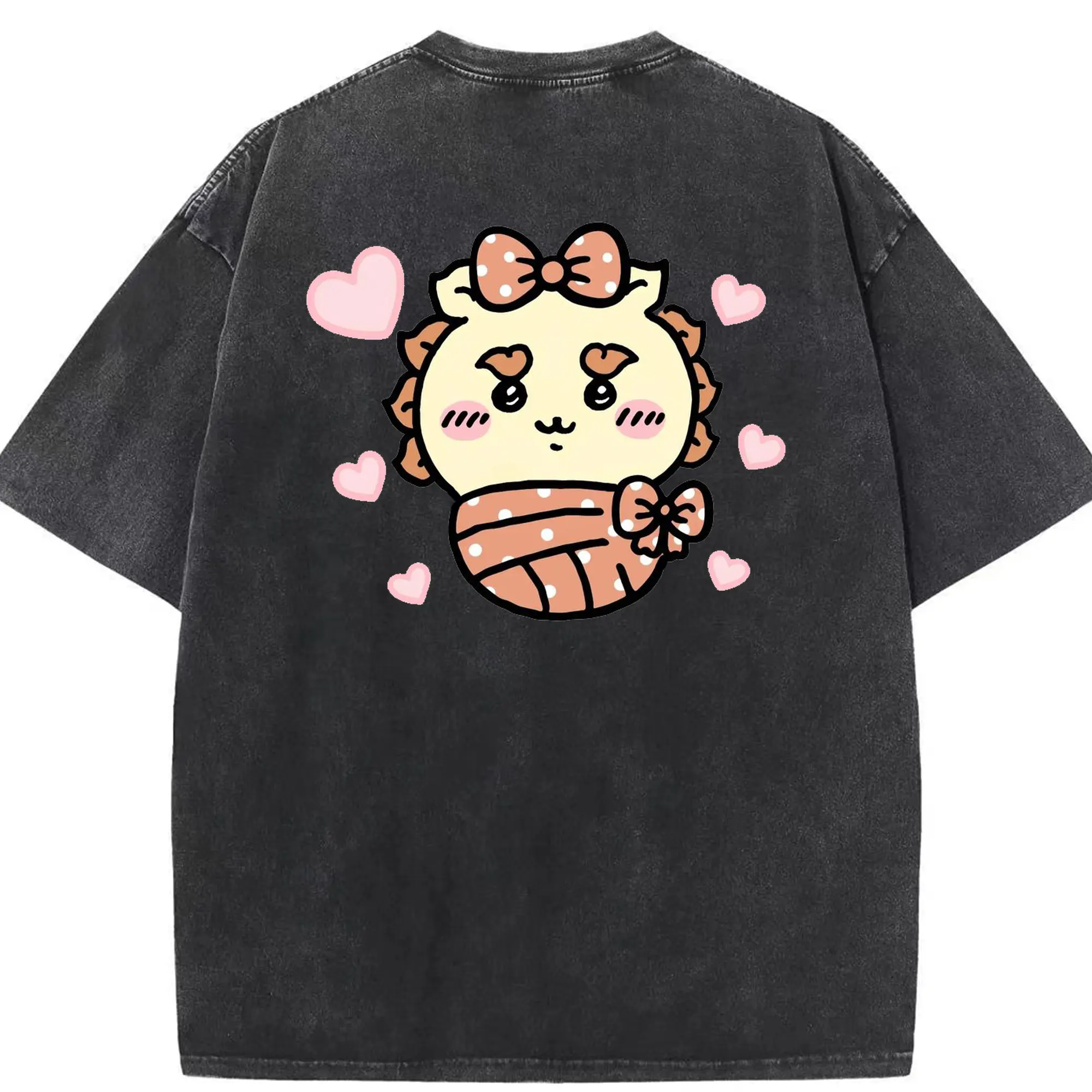 ちい が わ グッズ シーサー - 綿100％ ヴィンテージ風 半袖Tシャツ ・ 背面プリント ・ 柔らか肌触り ・ 通気性 快適 ・ スポーツ カジュアル 外出用