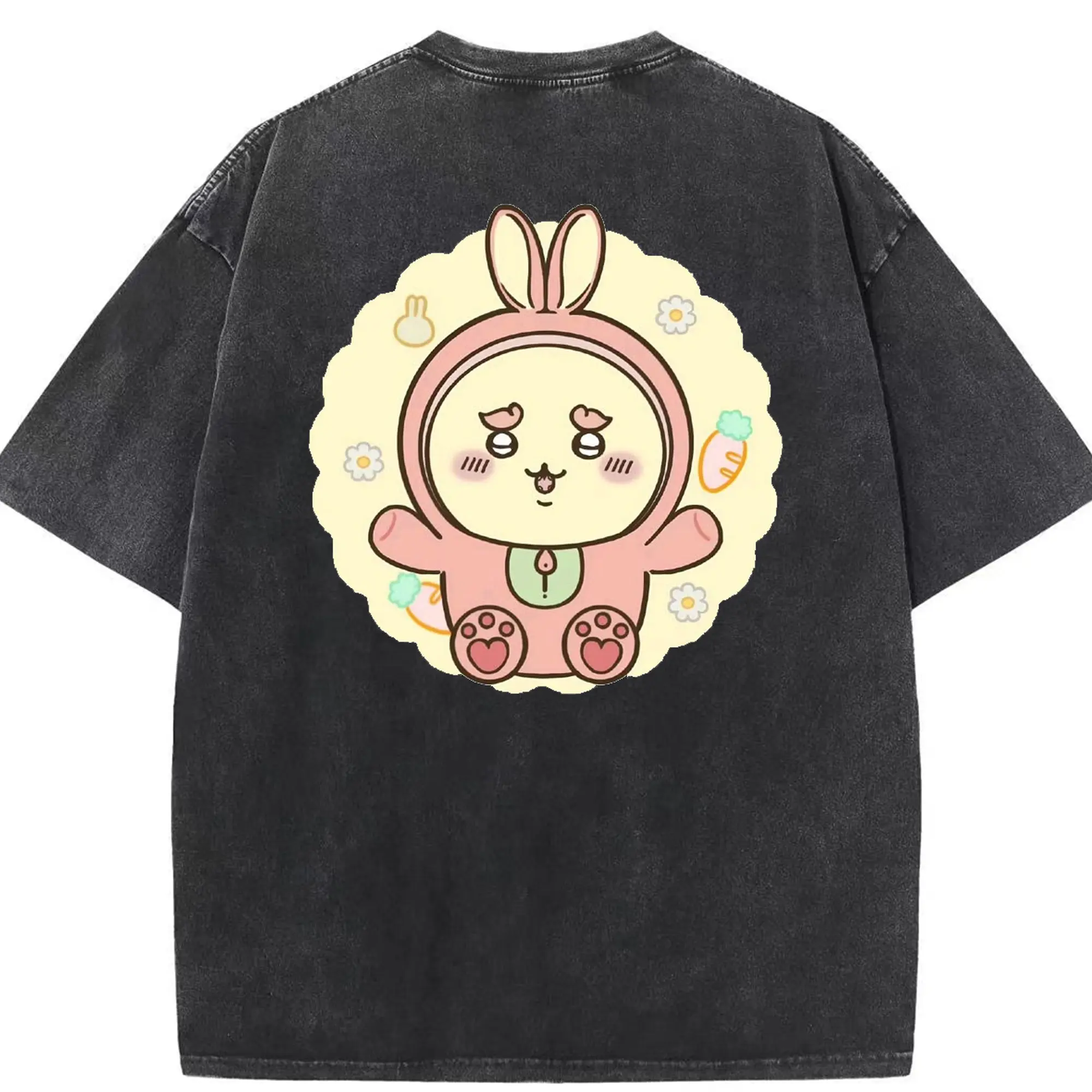ちい が わ グッズ シーサー - 綿100％ ヴィンテージ風 半袖Tシャツ ・ 背面プリント ・ 柔らか肌触り ・ 通気性 快適 ・ スポーツ カジュアル 外出用