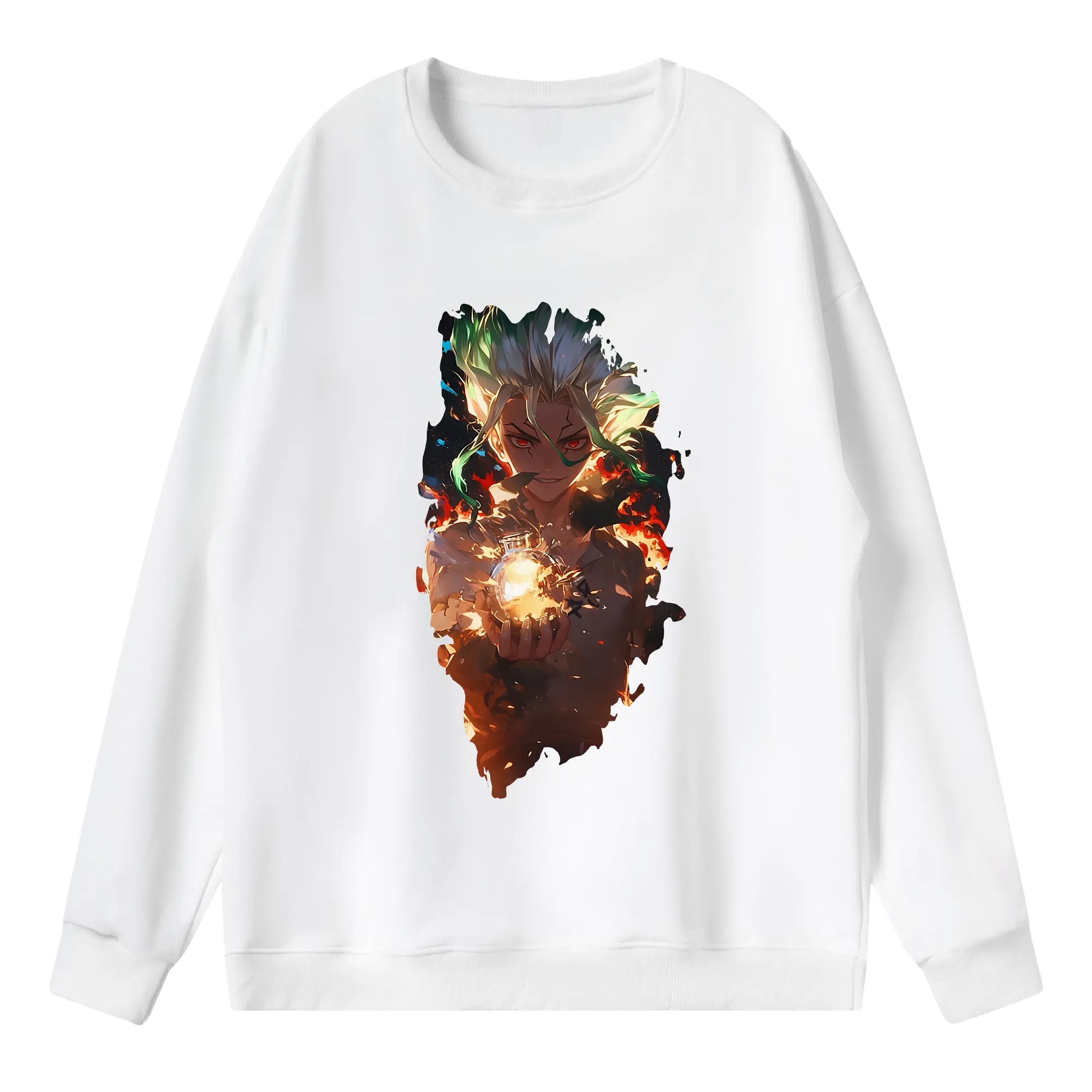 ドクターストーン グッズ,石神千空 - 薄手 クルーネック スウェット 裏毛260g · ポリエステル 春秋向け カジュアル 男女兼用 · トレーナー デイリー スポーツ 散歩に最適