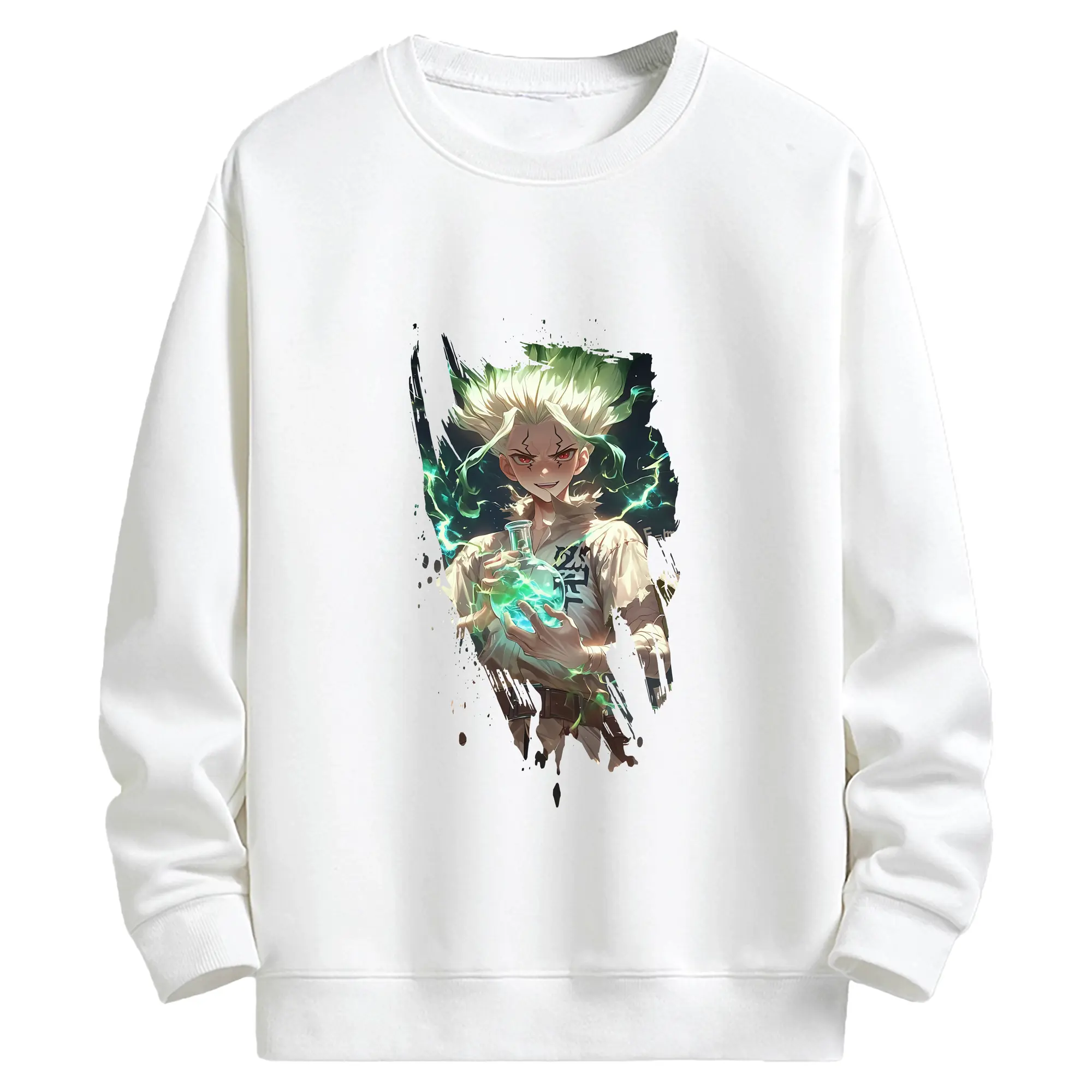 ドクターストーン グッズ,石神千空 - キッズ クルーネックスウェットシャツ ・ フロントプリント ・ 綿80％ ポリエステル20％ ・ 快適 通学 スポーツ 日常使い お散歩用