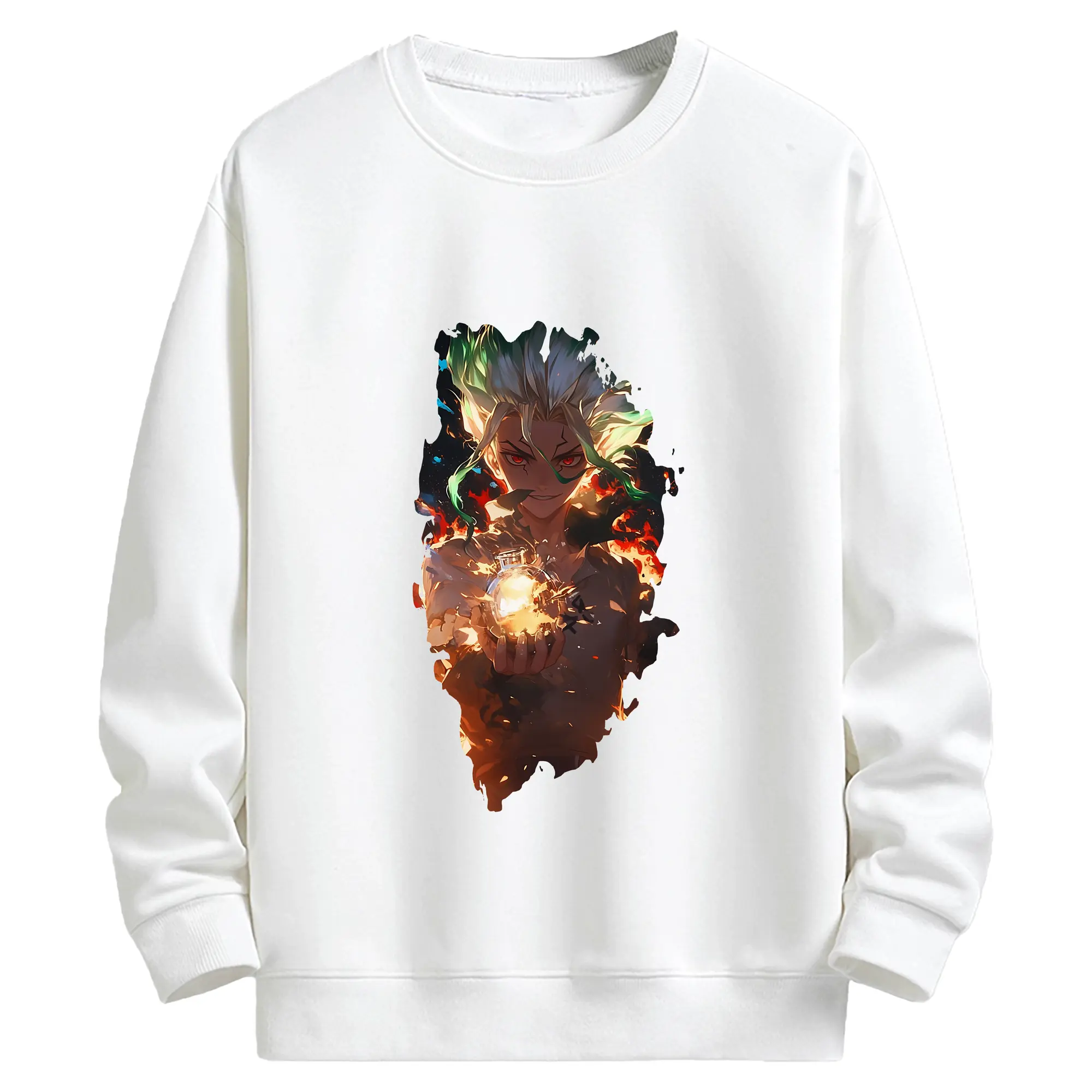 ドクターストーン グッズ,石神千空 - キッズ クルーネックスウェットシャツ ・ フロントプリント ・ 綿80％ ポリエステル20％ ・ 快適 通学 スポーツ 日常使い お散歩用