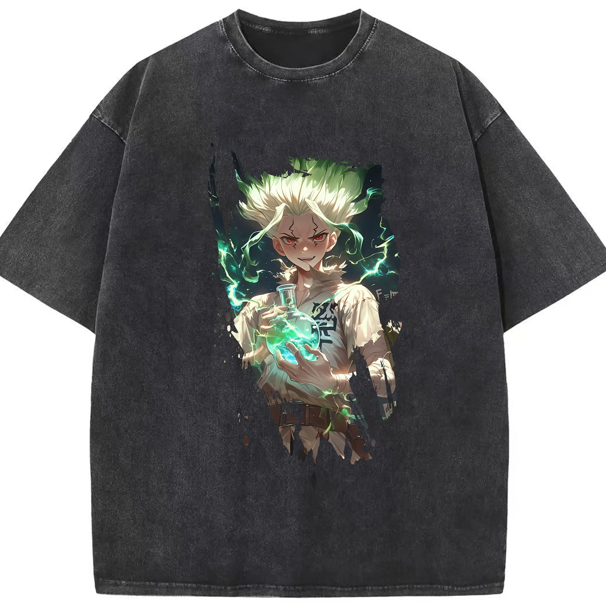 ドクターストーン グッズ,石神千空 - 綿100％ ヴィンテージ風 半袖Tシャツ ・ フロントプリント ・ 柔らか肌触り ・ 通気性 快適 ・ スポーツ カジュアル 外出用