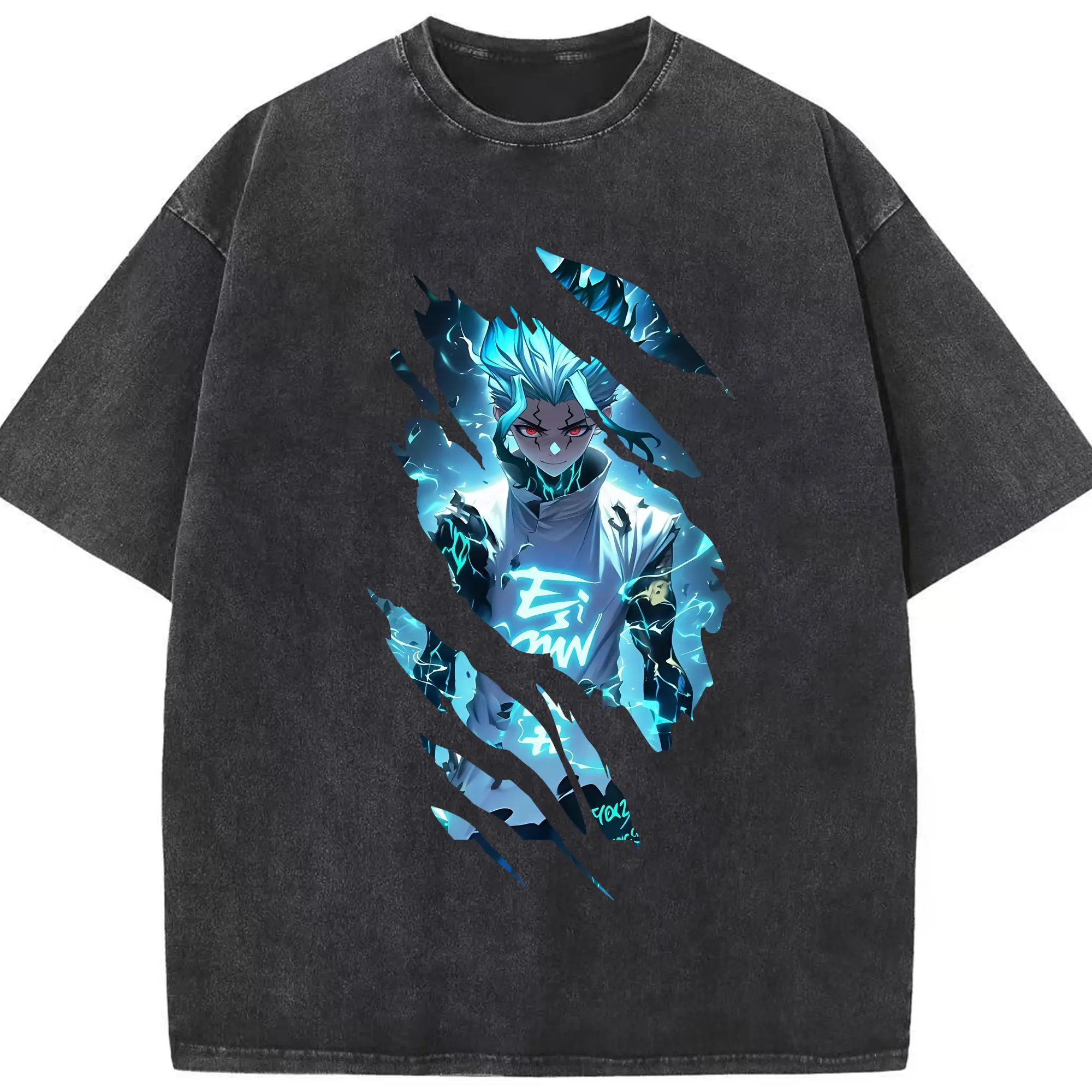 ドクターストーン グッズ,石神千空 - 綿100％ ヴィンテージ風 半袖Tシャツ ・ フロントプリント ・ 柔らか肌触り ・ 通気性 快適 ・ スポーツ カジュアル 外出用