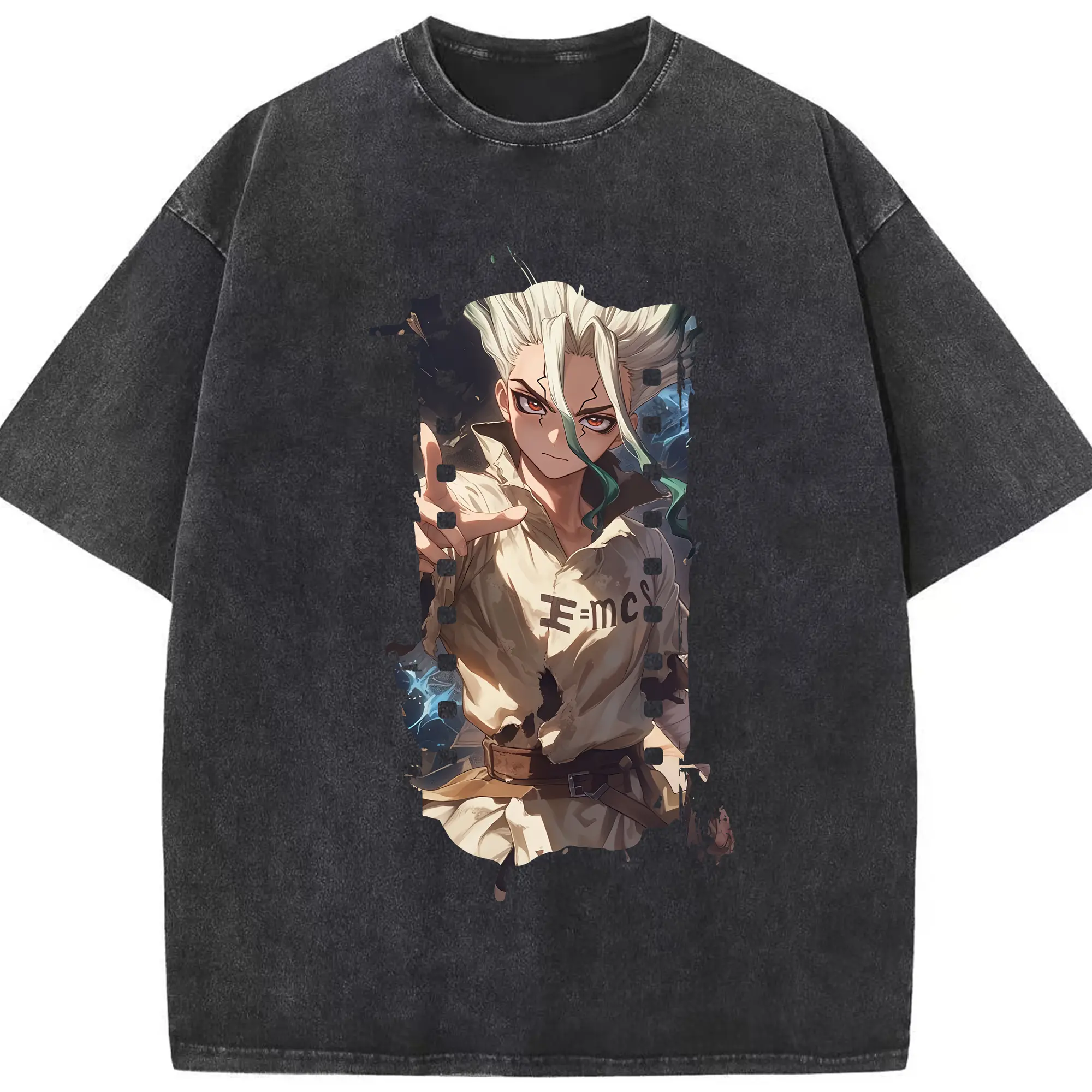 ドクターストーン グッズ,石神千空 - 綿100％ ヴィンテージ風 半袖Tシャツ ・ フロントプリント ・ 柔らか肌触り ・ 通気性 快適 ・ スポーツ カジュアル 外出用