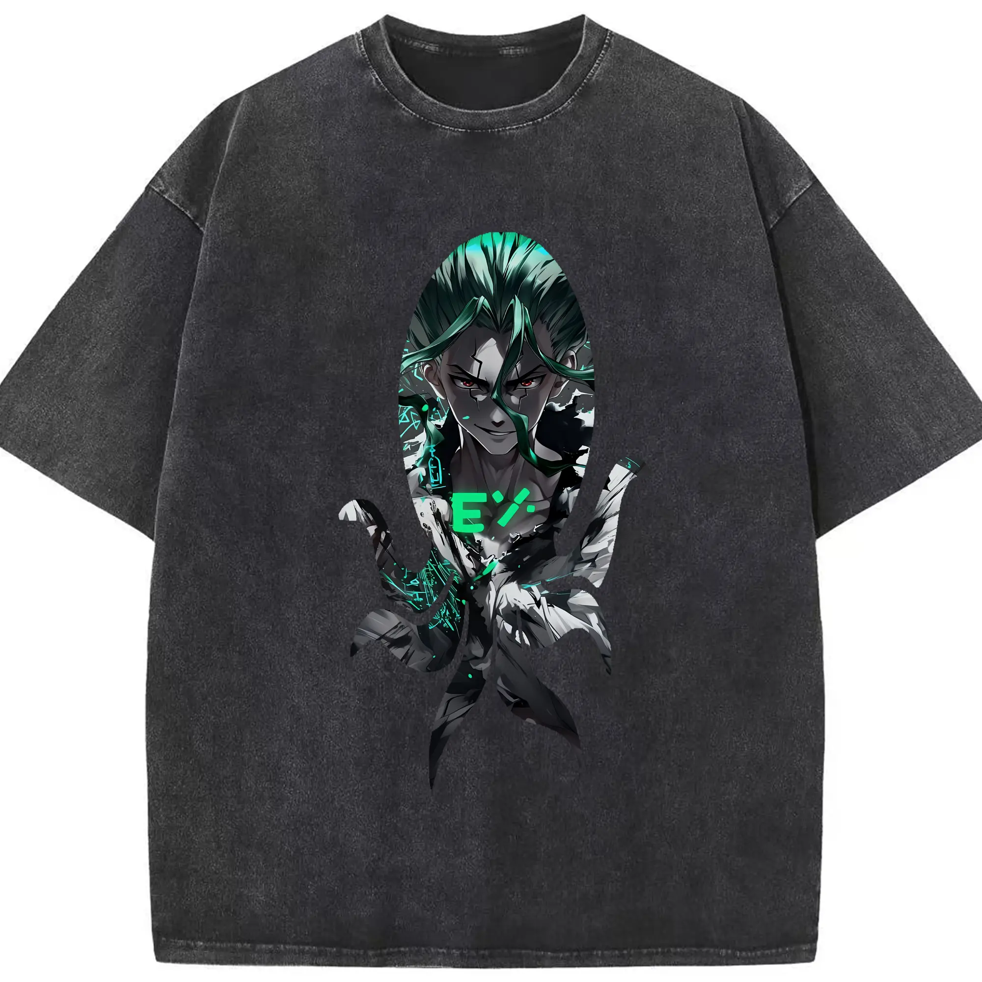 ドクターストーン グッズ,石神千空 - 綿100％ ヴィンテージ風 半袖Tシャツ ・ フロントプリント ・ 柔らか肌触り ・ 通気性 快適 ・ スポーツ カジュアル 外出用