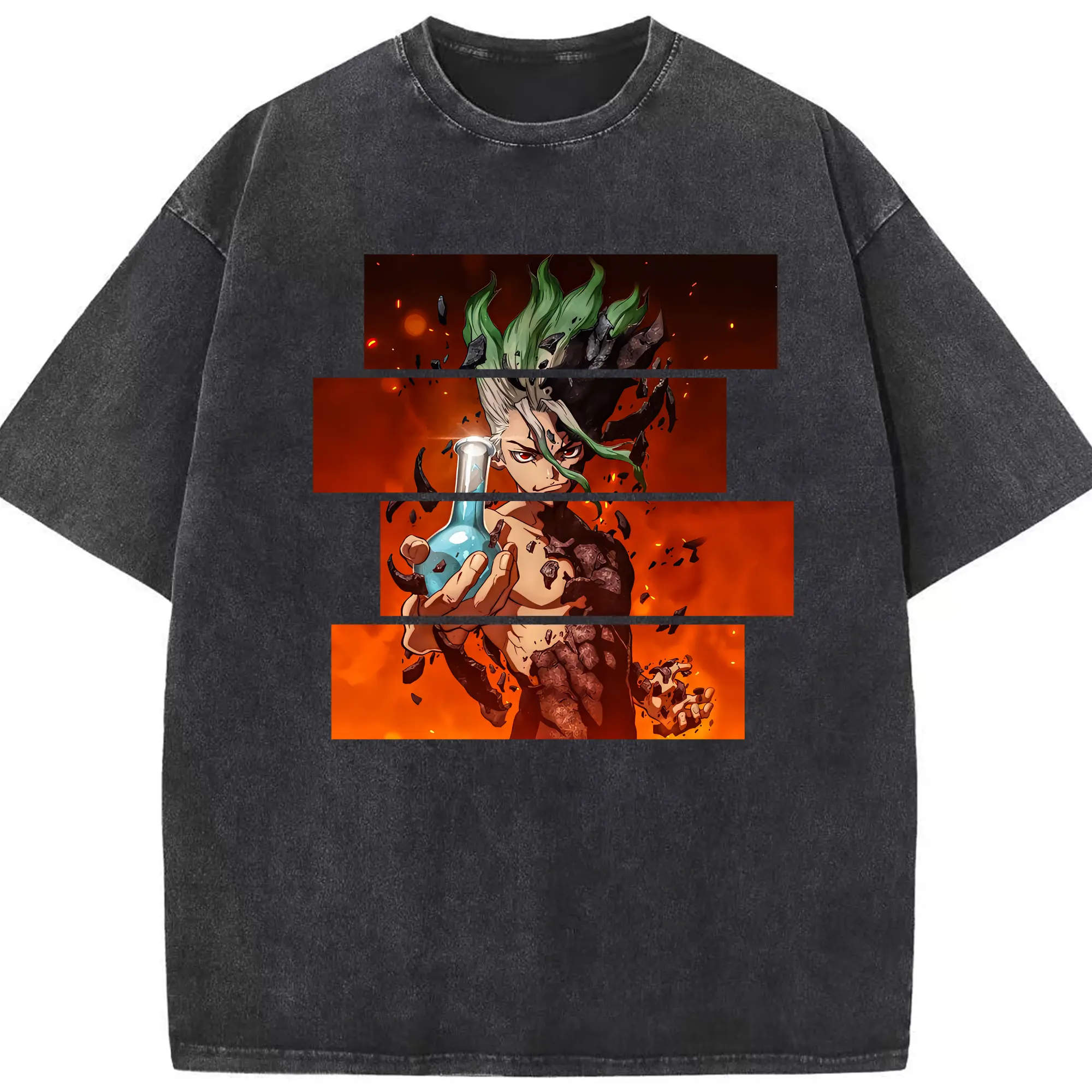 ドクターストーン グッズ,石神千空 - 綿100％ ヴィンテージ風 半袖Tシャツ ・ フロントプリント ・ 柔らか肌触り ・ 通気性 快適 ・ スポーツ カジュアル 外出用