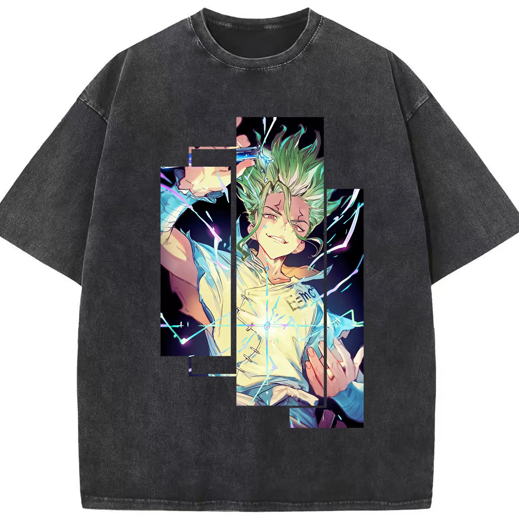 ドクターストーン グッズ,石神千空 - 綿100％ ヴィンテージ風 半袖Tシャツ ・ フロントプリント ・ 柔らか肌触り ・ 通気性 快適 ・ スポーツ カジュアル 外出用