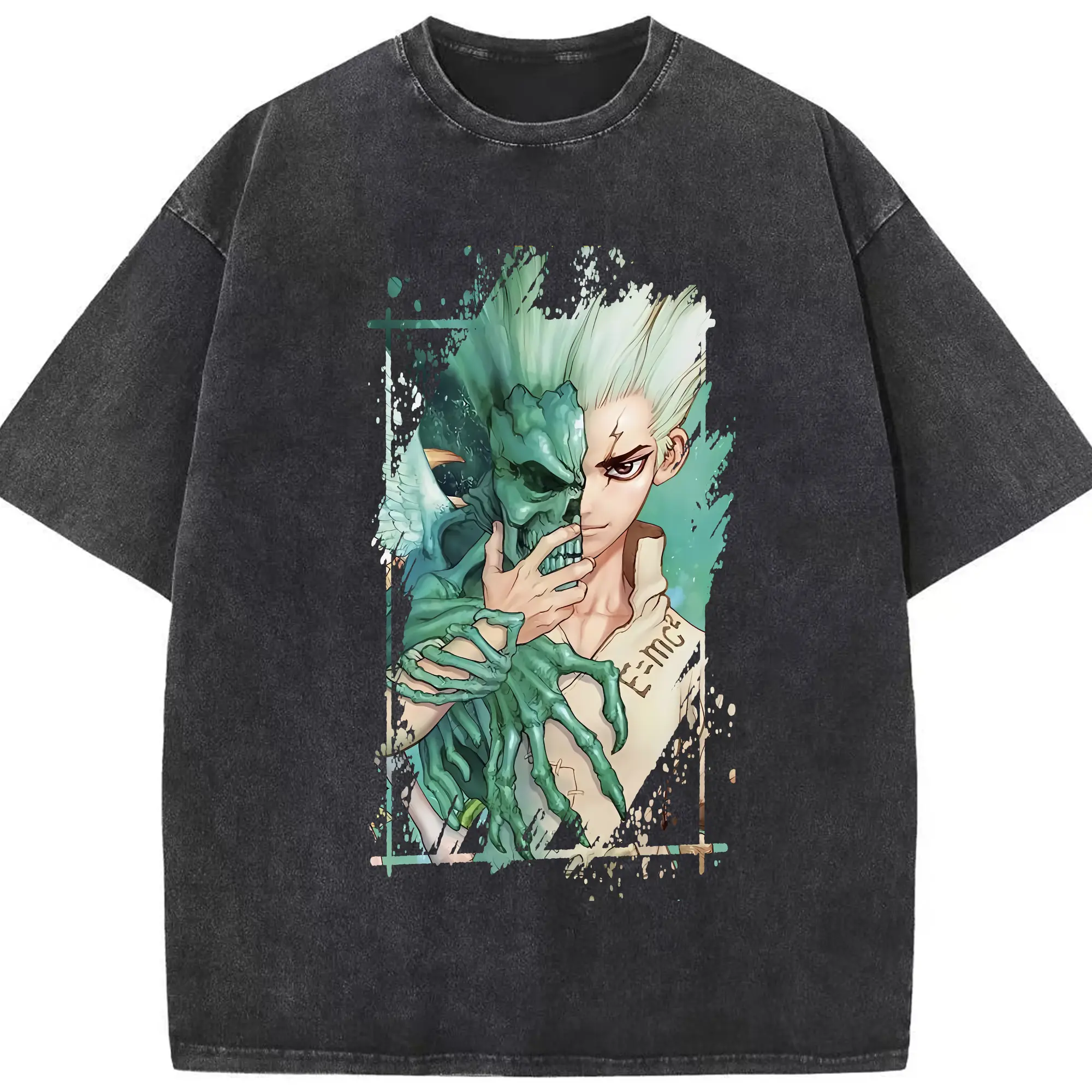 ドクターストーン グッズ,石神千空 - 綿100％ ヴィンテージ風 半袖Tシャツ ・ フロントプリント ・ 柔らか肌触り ・ 通気性 快適 ・ スポーツ カジュアル 外出用