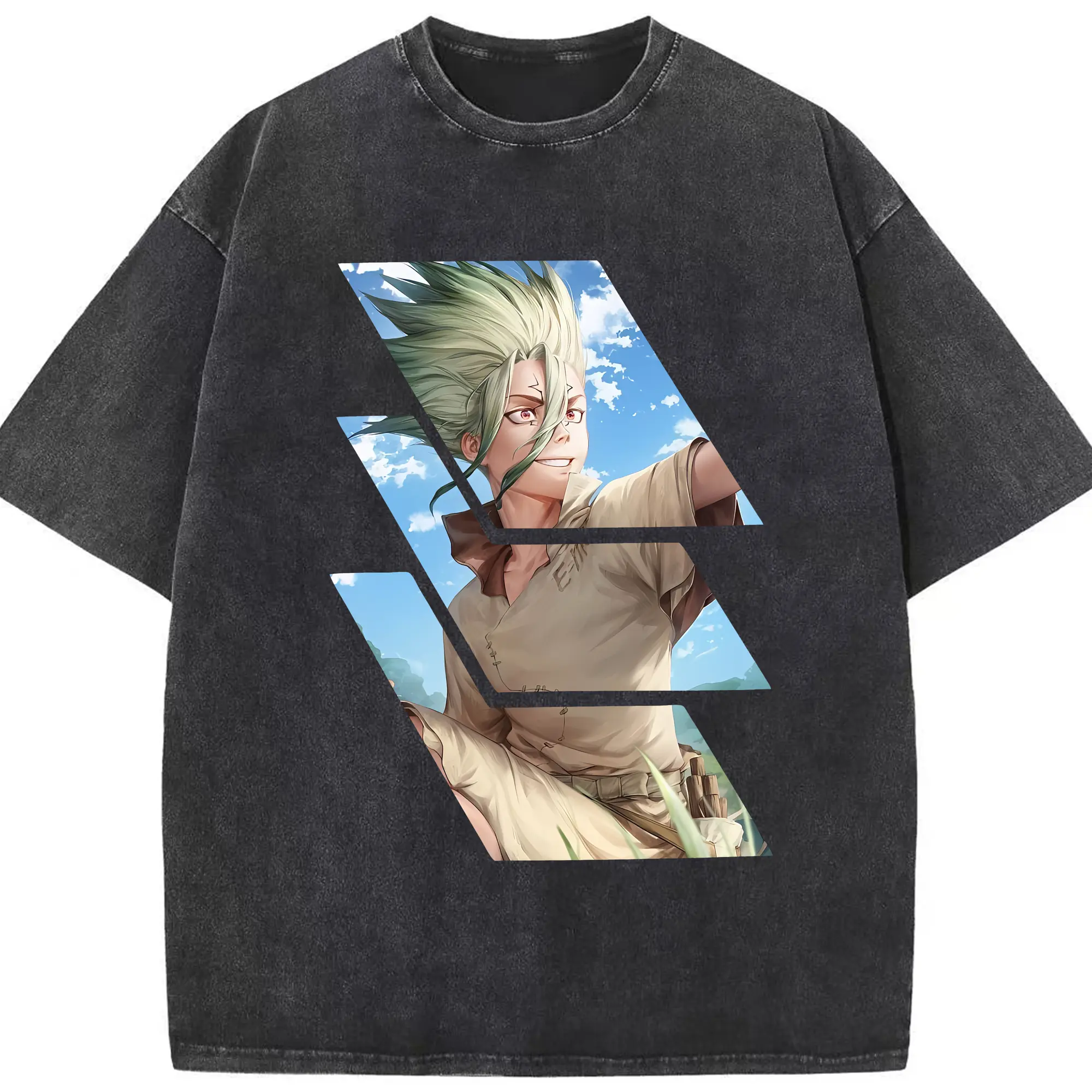 ドクターストーン グッズ,石神千空 - 綿100％ ヴィンテージ風 半袖Tシャツ ・ フロントプリント ・ 柔らか肌触り ・ 通気性 快適 ・ スポーツ カジュアル 外出用