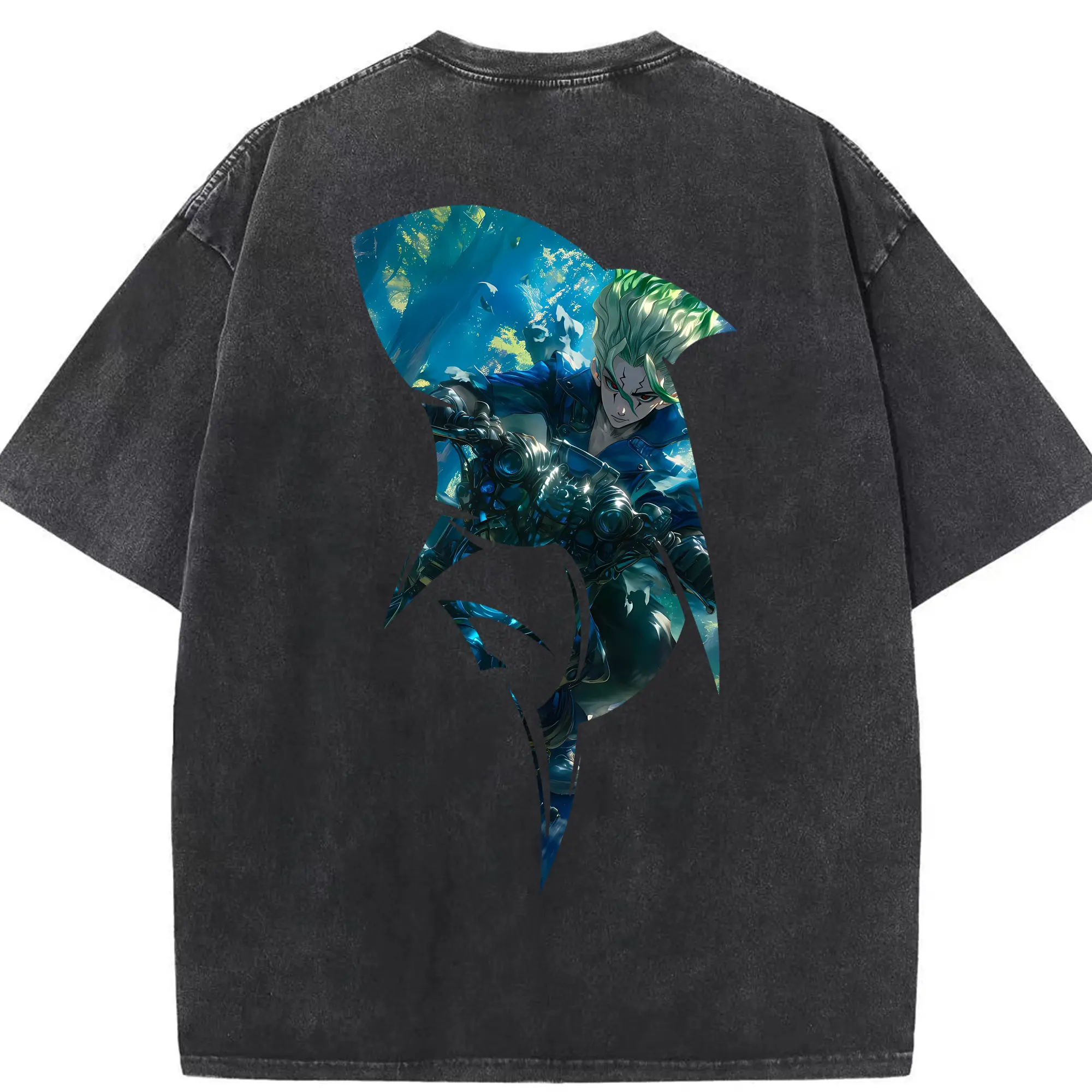 ドクターストーン グッズ,石神千空 - 綿100％ ヴィンテージ風 半袖Tシャツ ・ 背面プリント ・ 柔らか肌触り ・ 通気性 快適 ・ スポーツ カジュアル 外出用