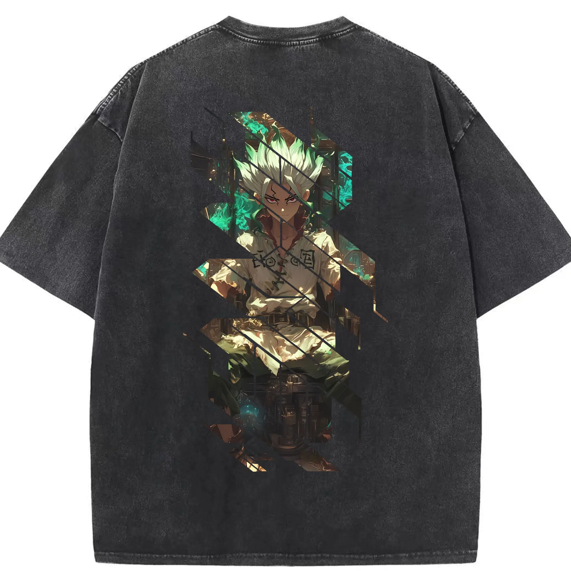 ドクターストーン グッズ,石神千空 - 綿100％ ヴィンテージ風 半袖Tシャツ ・ 背面プリント ・ 柔らか肌触り ・ 通気性 快適 ・ スポーツ カジュアル 外出用