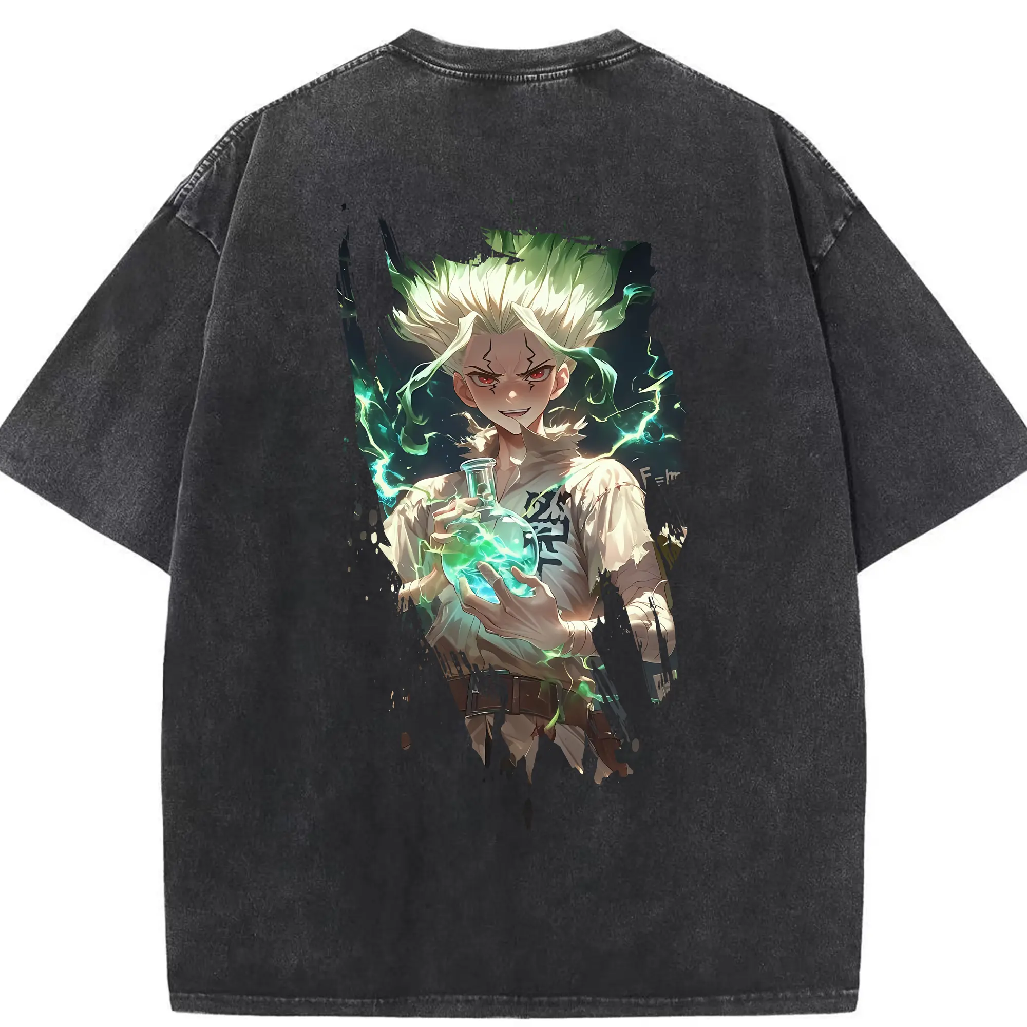 ドクターストーン グッズ,石神千空 - 綿100％ ヴィンテージ風 半袖Tシャツ ・ 背面プリント ・ 柔らか肌触り ・ 通気性 快適 ・ スポーツ カジュアル 外出用