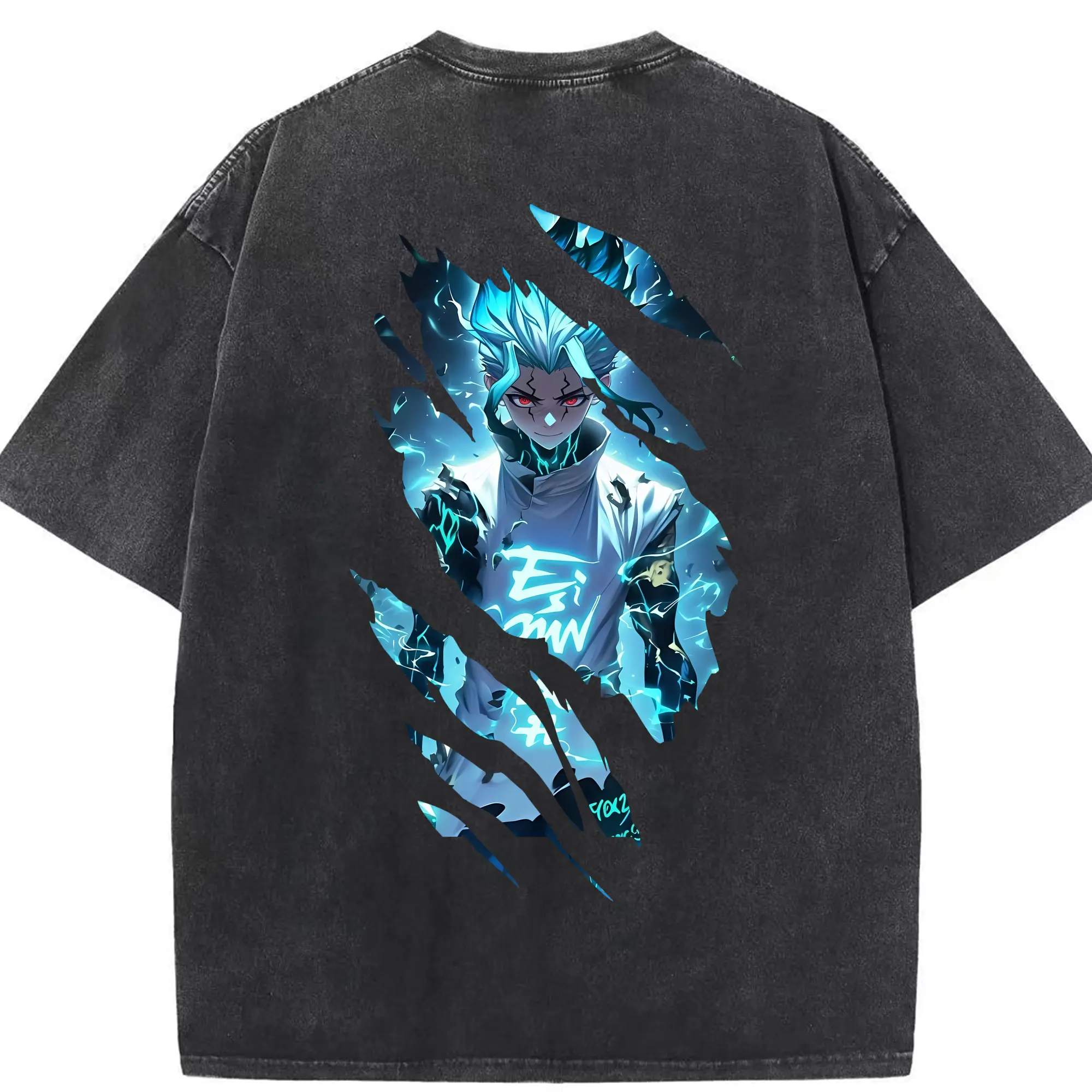 ドクターストーン グッズ,石神千空 - 綿100％ ヴィンテージ風 半袖Tシャツ ・ 背面プリント ・ 柔らか肌触り ・ 通気性 快適 ・ スポーツ カジュアル 外出用