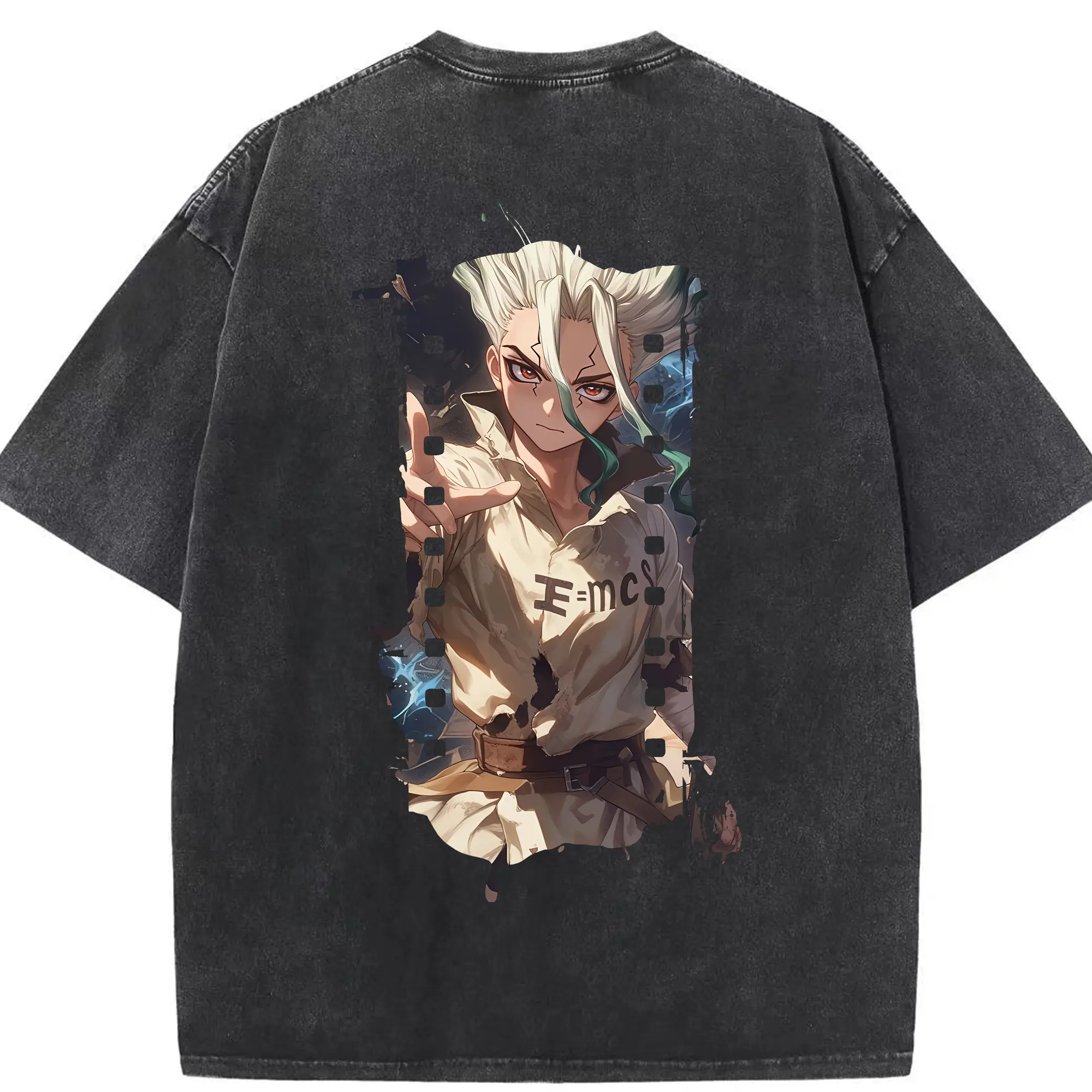 ドクターストーン グッズ,石神千空 - 綿100％ ヴィンテージ風 半袖Tシャツ ・ 背面プリント ・ 柔らか肌触り ・ 通気性 快適 ・ スポーツ カジュアル 外出用