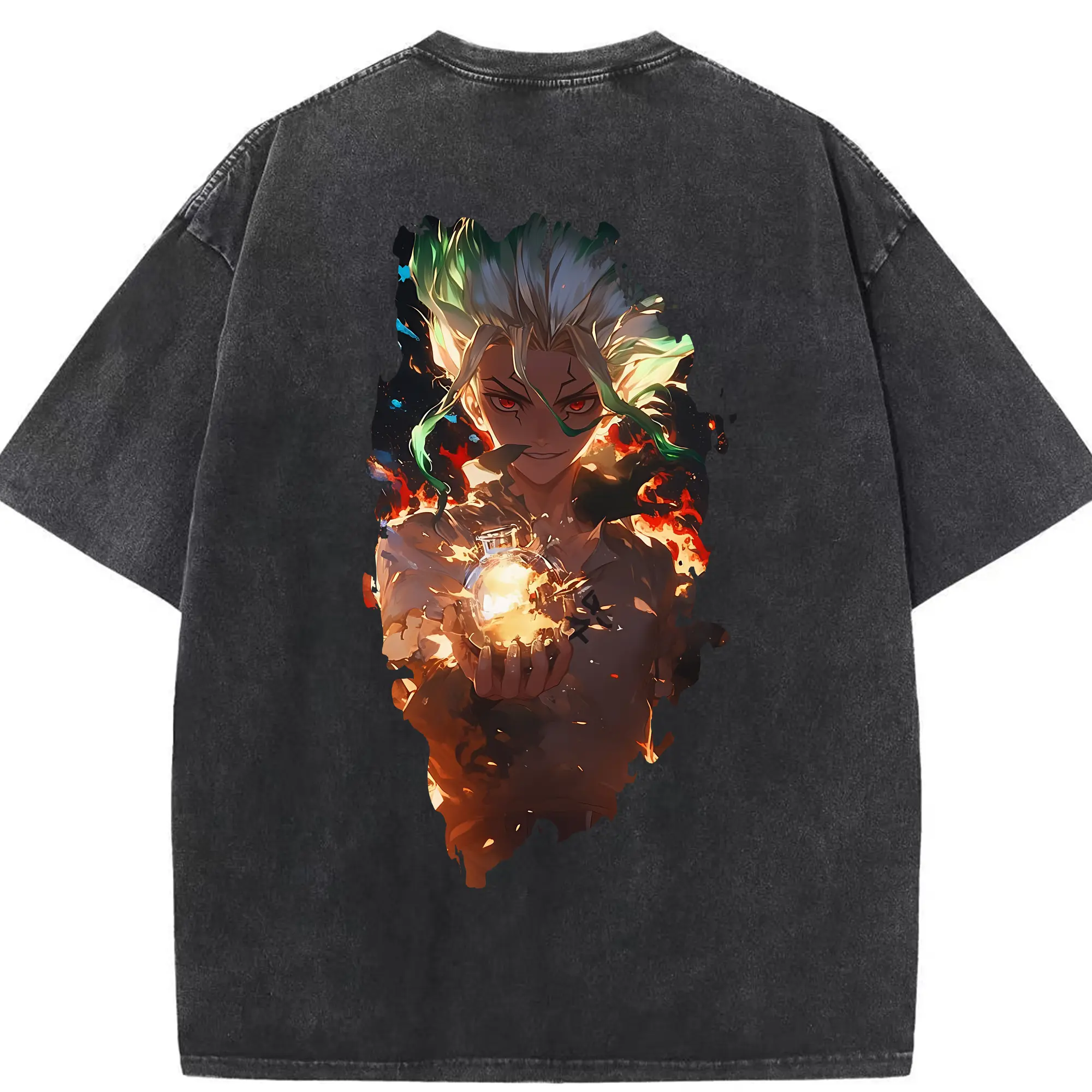 ドクターストーン グッズ,石神千空 - 綿100％ ヴィンテージ風 半袖Tシャツ ・ 背面プリント ・ 柔らか肌触り ・ 通気性 快適 ・ スポーツ カジュアル 外出用