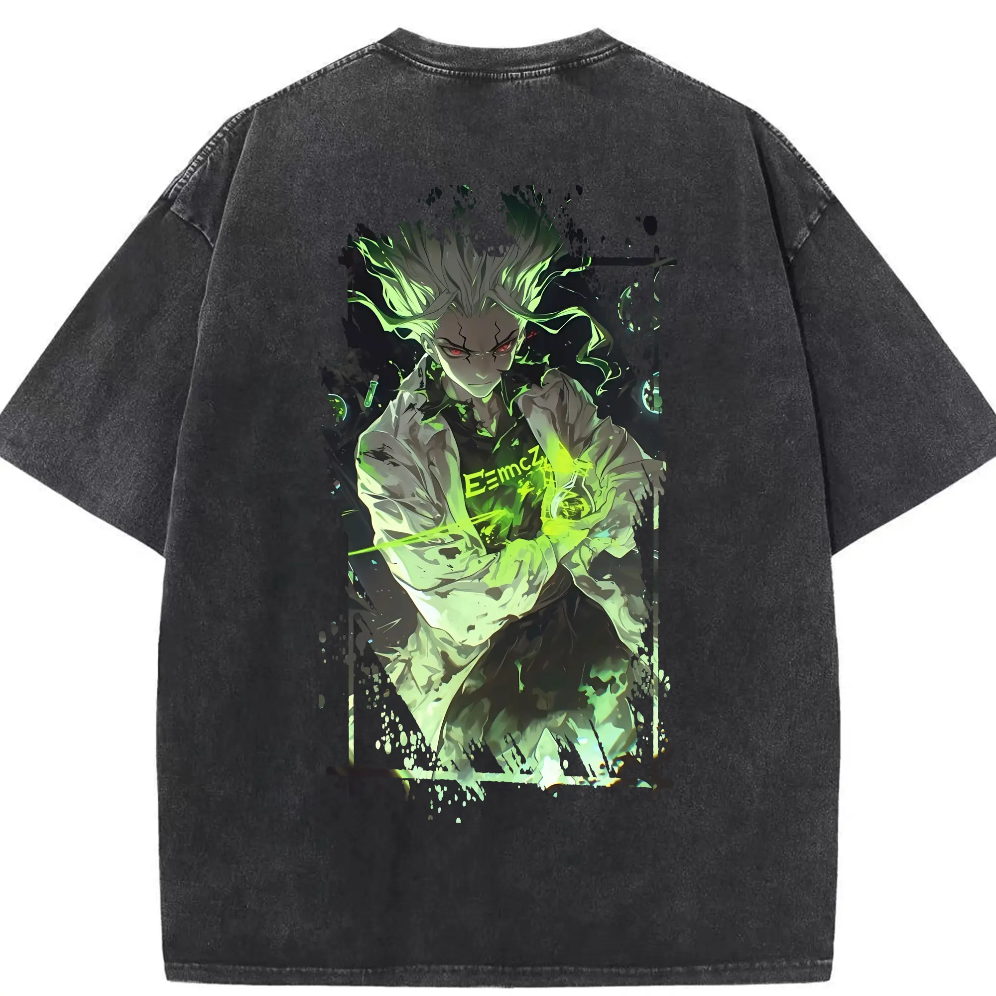 ドクターストーン グッズ,石神千空 - 綿100％ ヴィンテージ風 半袖Tシャツ ・ 背面プリント ・ 柔らか肌触り ・ 通気性 快適 ・ スポーツ カジュアル 外出用