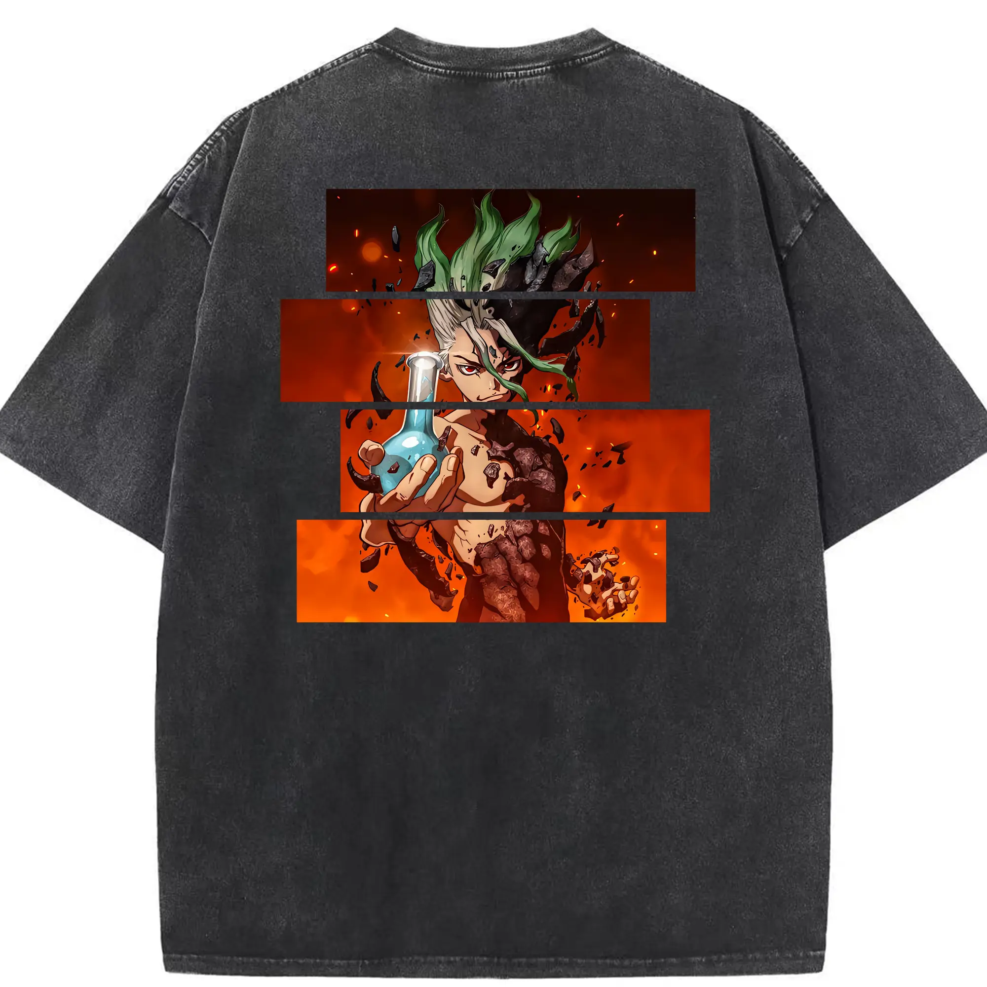 ドクターストーン グッズ,石神千空 - 綿100％ ヴィンテージ風 半袖Tシャツ ・ 背面プリント ・ 柔らか肌触り ・ 通気性 快適 ・ スポーツ カジュアル 外出用