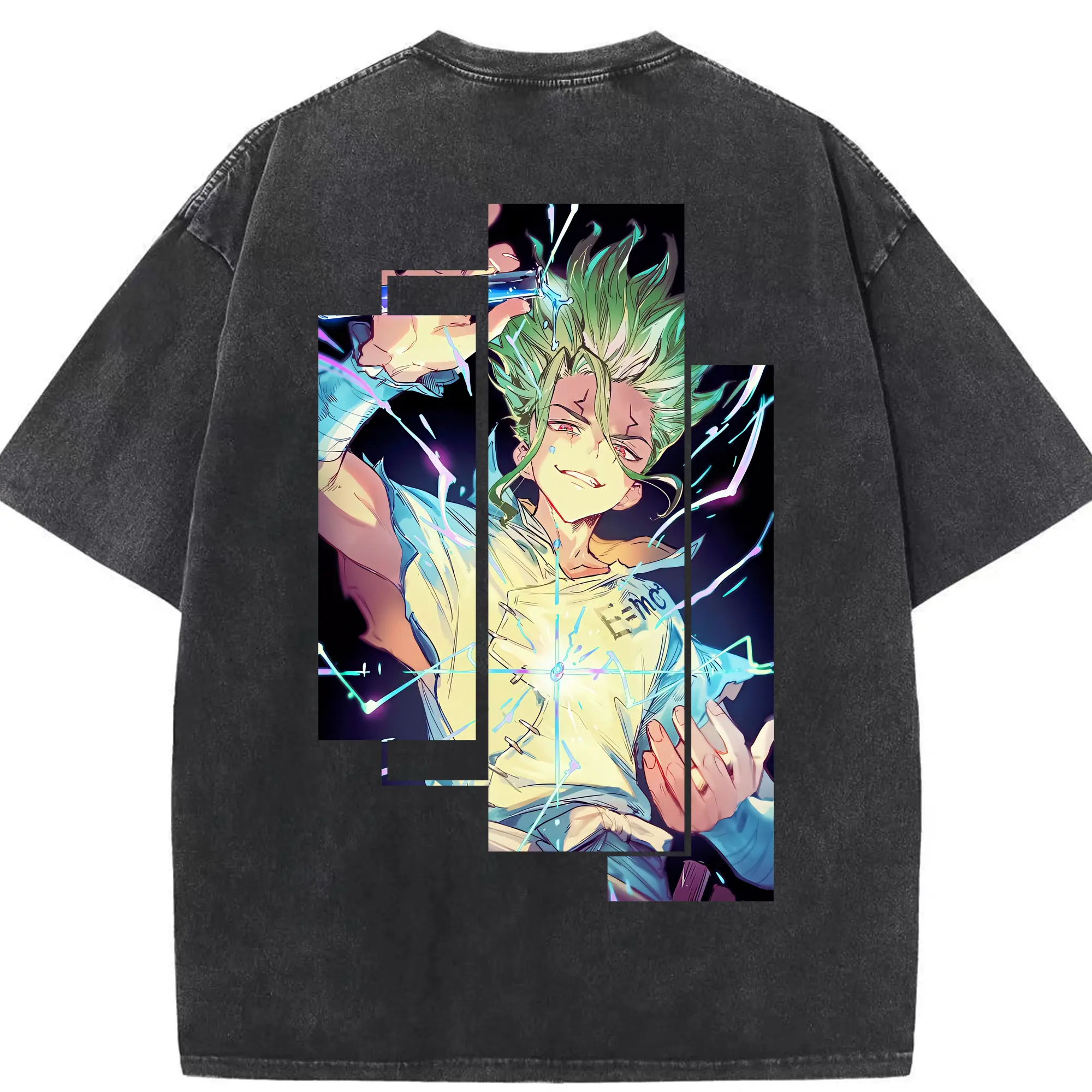 ドクターストーン グッズ,石神千空 - 綿100％ ヴィンテージ風 半袖Tシャツ ・ 背面プリント ・ 柔らか肌触り ・ 通気性 快適 ・ スポーツ カジュアル 外出用