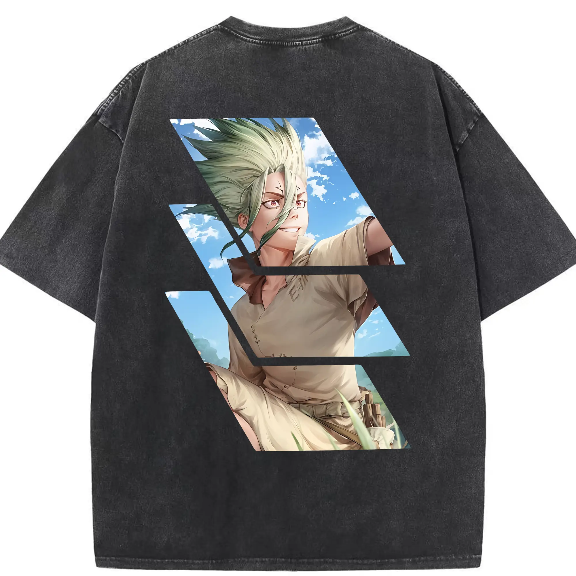 ドクターストーン グッズ,石神千空 - 綿100％ ヴィンテージ風 半袖Tシャツ ・ 背面プリント ・ 柔らか肌触り ・ 通気性 快適 ・ スポーツ カジュアル 外出用