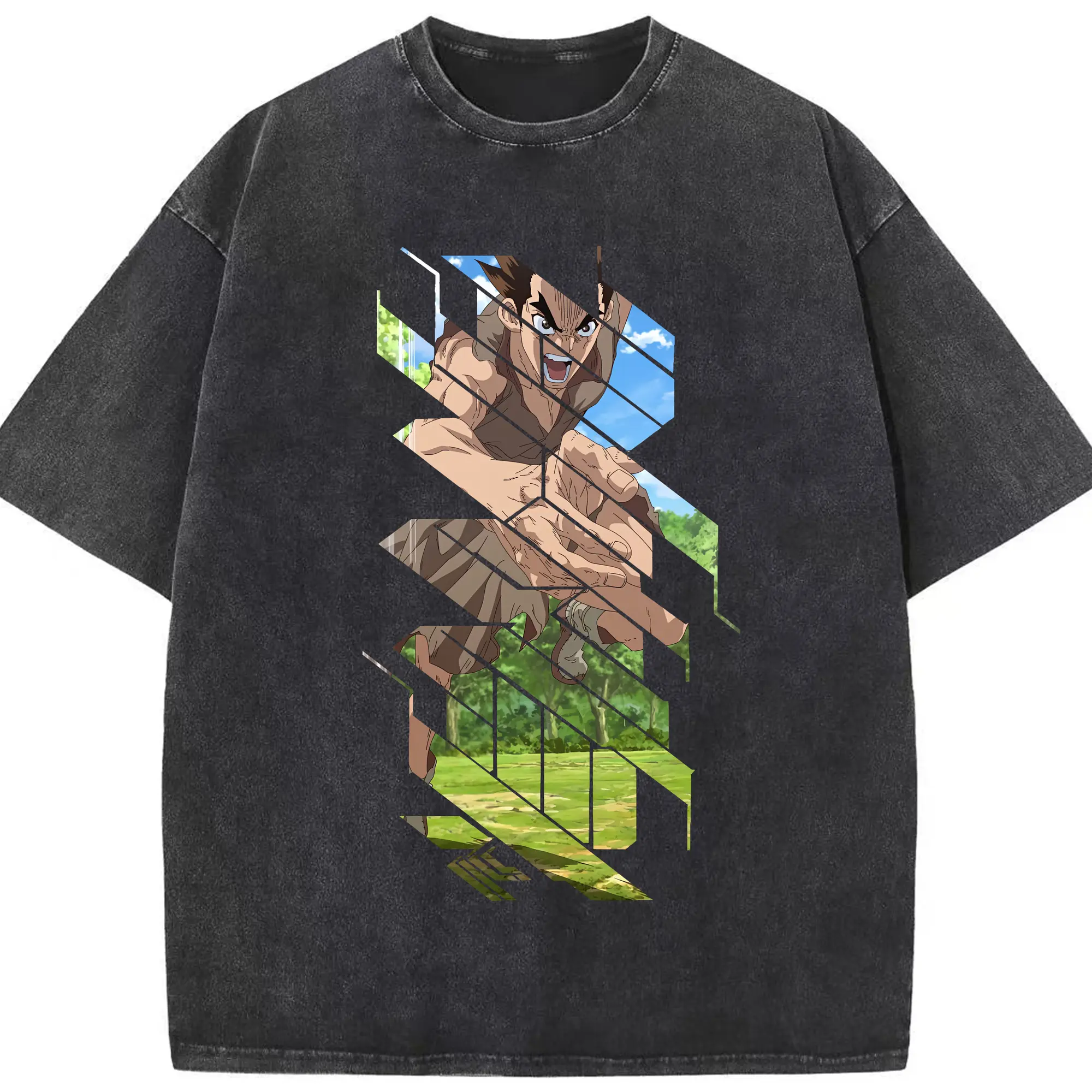 ドクターストーン グッズ,大木大樹 - 綿100％ ヴィンテージ風 半袖Tシャツ ・ フロントプリント ・ 柔らか肌触り ・ 通気性 快適 ・ スポーツ カジュアル 外出用