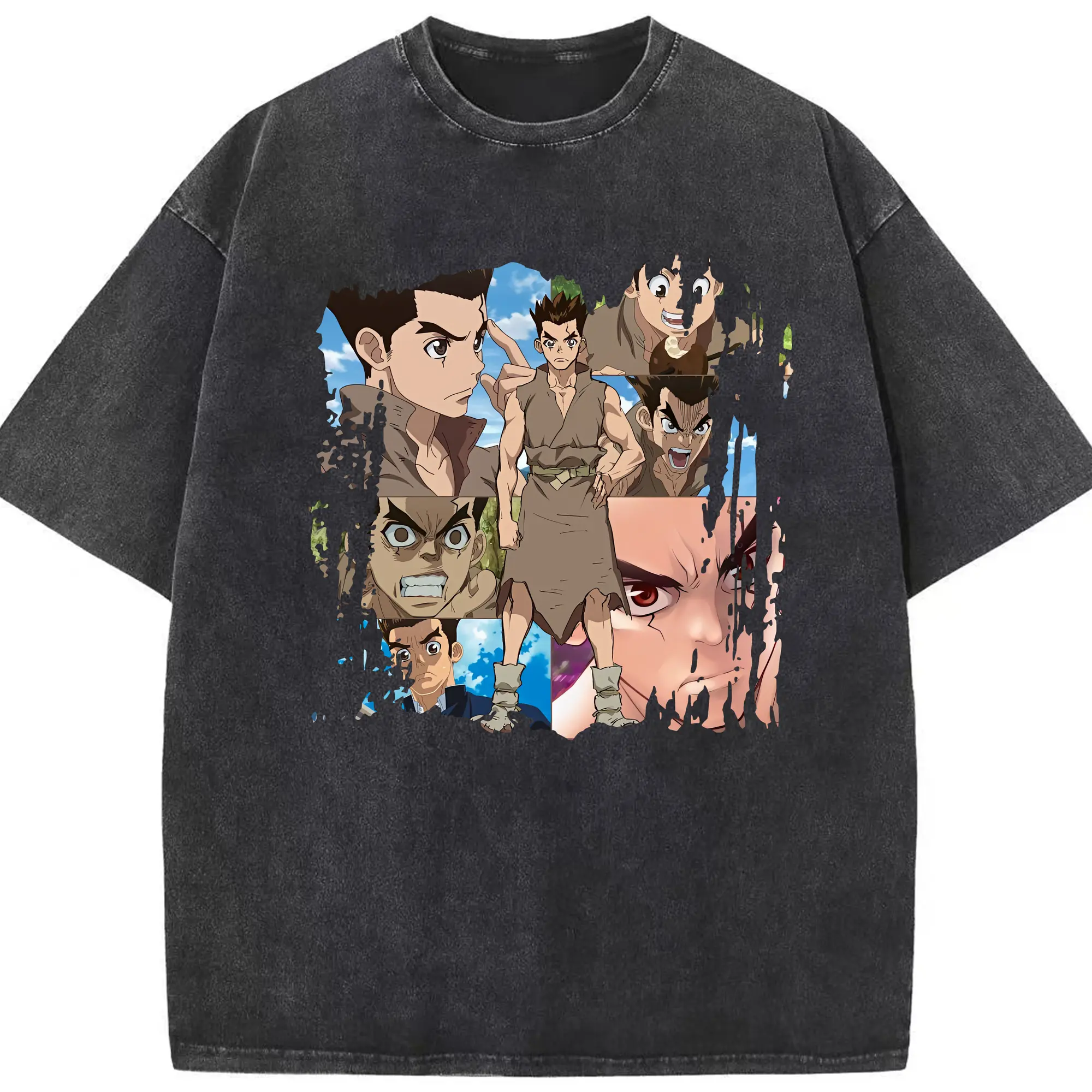 ドクターストーン グッズ,大木大樹 - 綿100％ ヴィンテージ風 半袖Tシャツ ・ フロントプリント ・ 柔らか肌触り ・ 通気性 快適 ・ スポーツ カジュアル 外出用