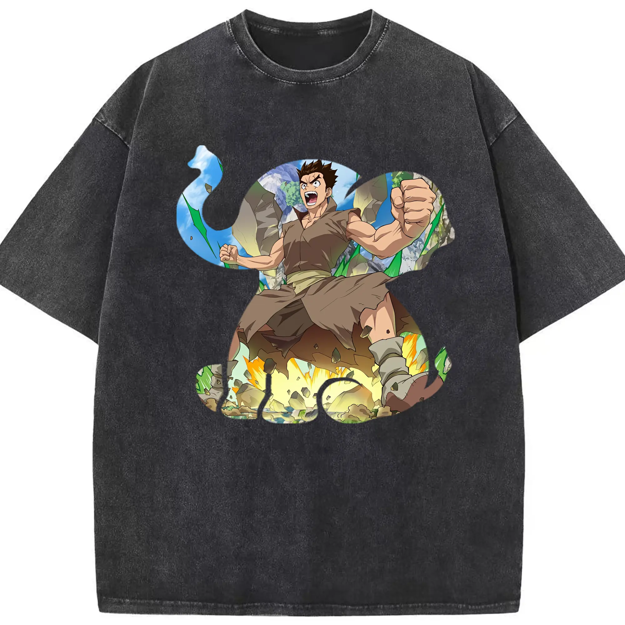 ドクターストーン グッズ,大木大樹 - 綿100％ ヴィンテージ風 半袖Tシャツ ・ フロントプリント ・ 柔らか肌触り ・ 通気性 快適 ・ スポーツ カジュアル 外出用