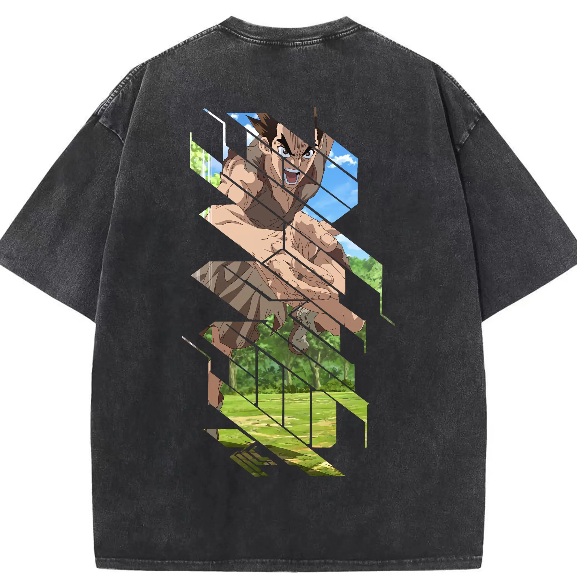 ドクターストーン グッズ,大木大樹 - 綿100％ ヴィンテージ風 半袖Tシャツ ・ 背面プリント ・ 柔らか肌触り ・ 通気性 快適 ・ スポーツ カジュアル 外出用