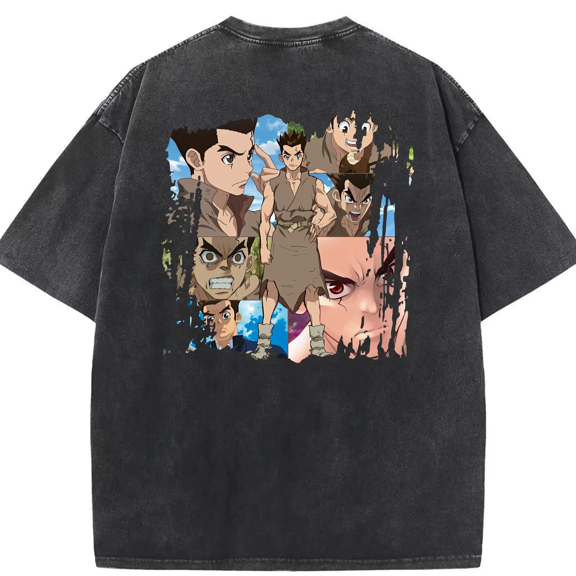 ドクターストーン グッズ,大木大樹 - 綿100％ ヴィンテージ風 半袖Tシャツ ・ 背面プリント ・ 柔らか肌触り ・ 通気性 快適 ・ スポーツ カジュアル 外出用