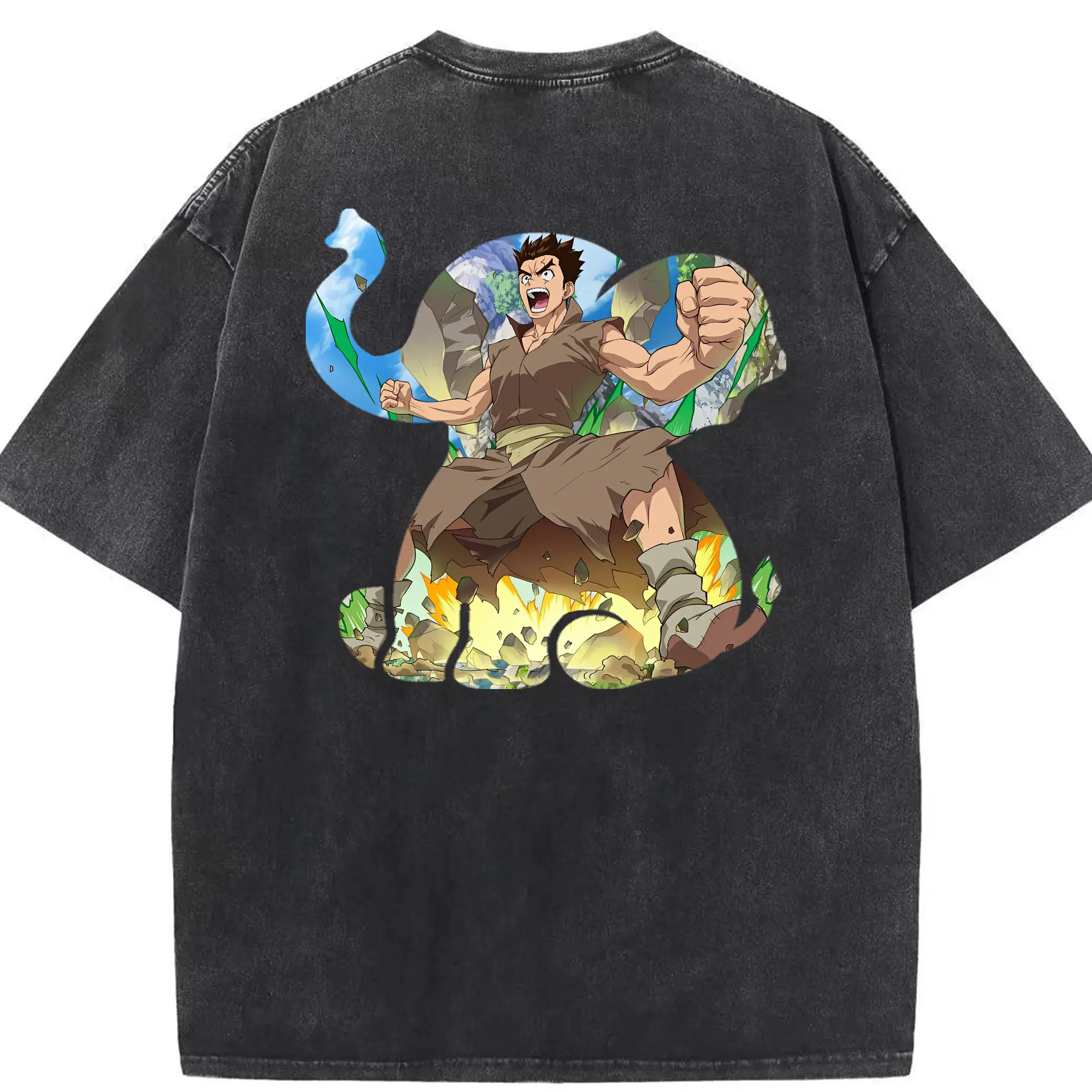 ドクターストーン グッズ,大木大樹 - 綿100％ ヴィンテージ風 半袖Tシャツ ・ 背面プリント ・ 柔らか肌触り ・ 通気性 快適 ・ スポーツ カジュアル 外出用