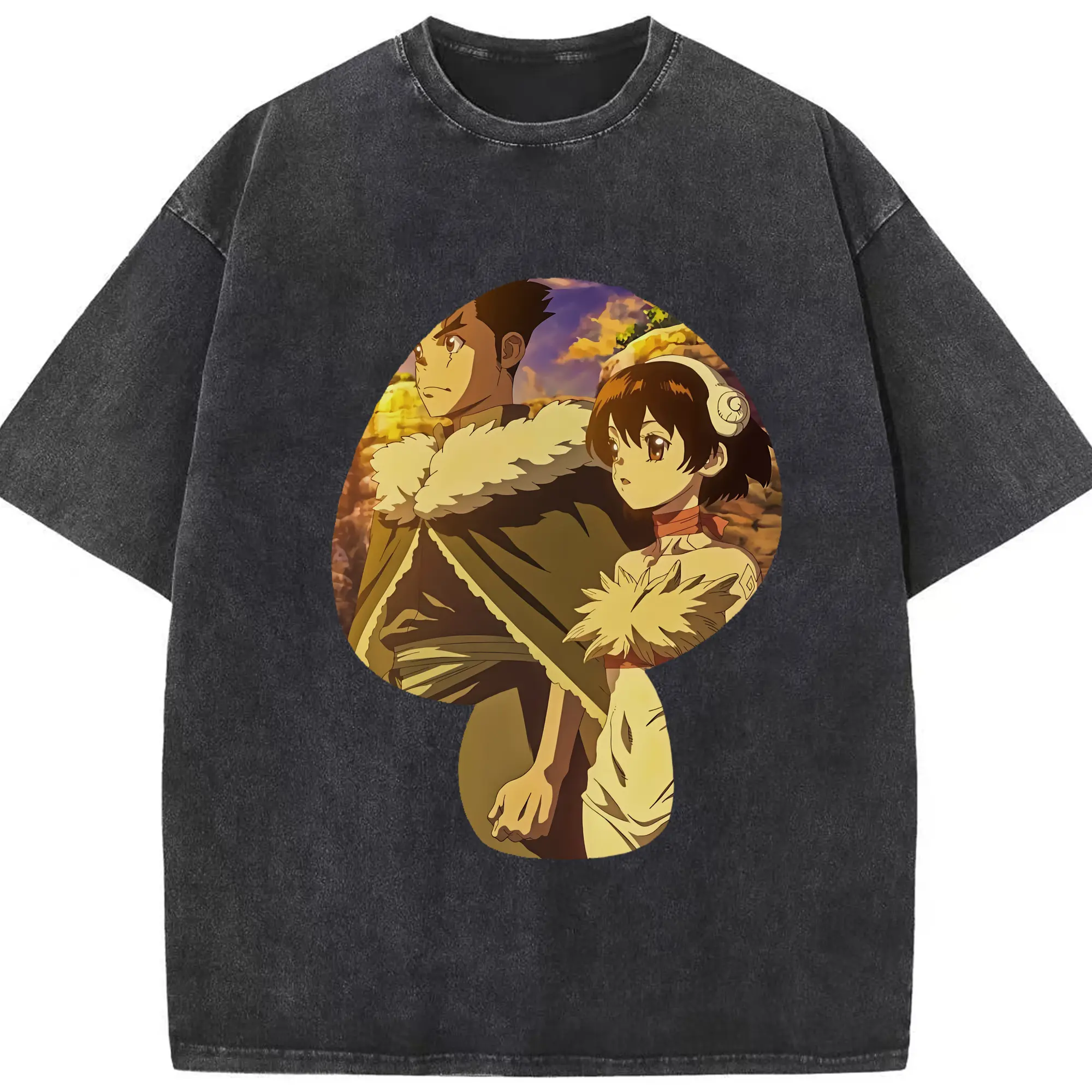 ドクターストーン グッズ,小川杠 - 綿100％ ヴィンテージ風 半袖Tシャツ ・ フロントプリント ・ 柔らか肌触り ・ 通気性 快適 ・ スポーツ カジュアル 外出用