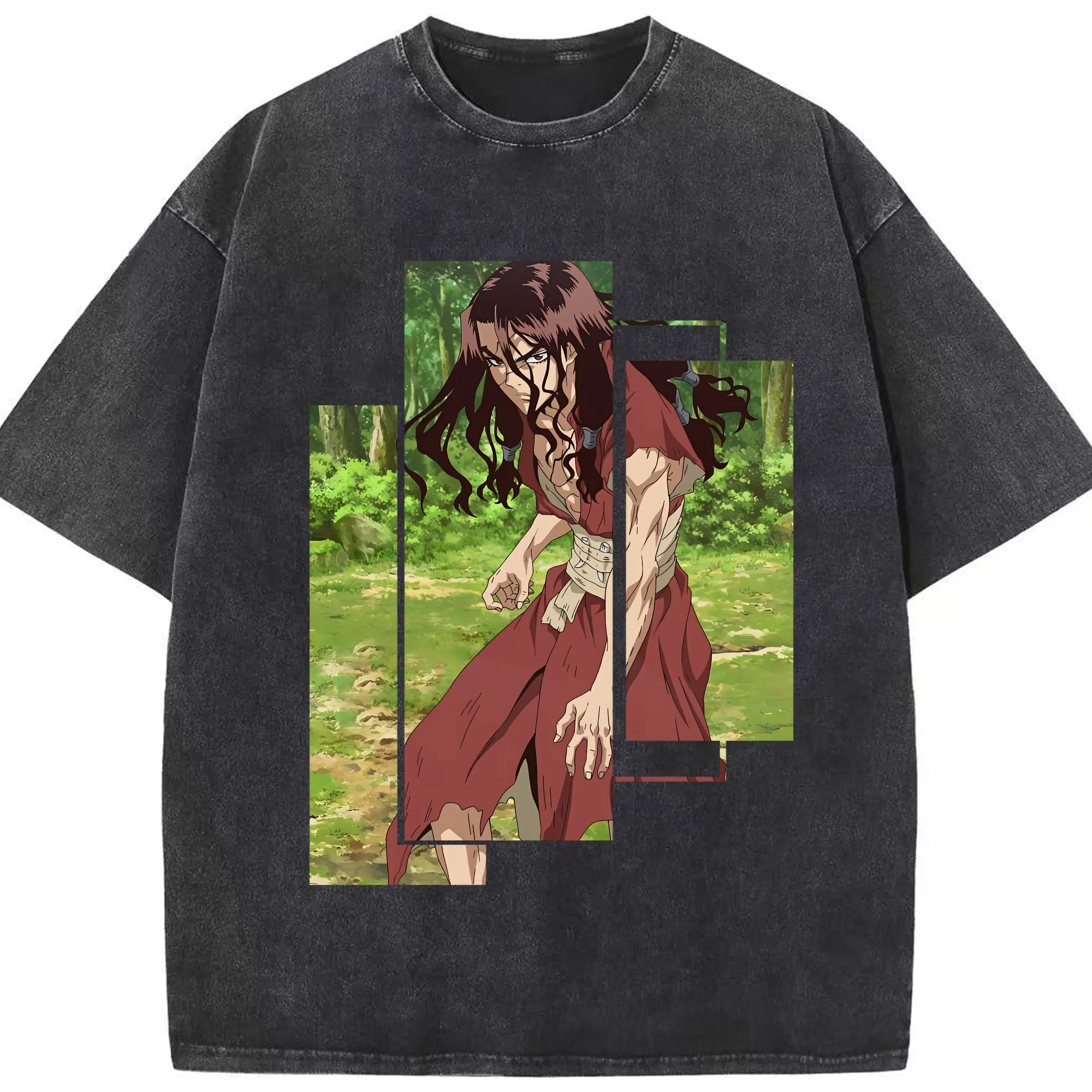 ドクターストーン グッズ,司 - 綿100％ ヴィンテージ風 半袖Tシャツ ・ フロントプリント ・ 柔らか肌触り ・ 通気性 快適 ・ スポーツ カジュアル 外出用