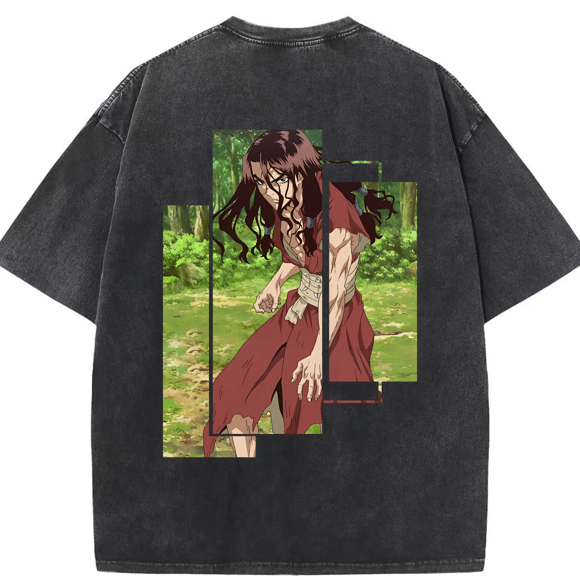 ドクターストーン グッズ,司 - 綿100％ ヴィンテージ風 半袖Tシャツ ・ 背面プリント ・ 柔らか肌触り ・ 通気性 快適 ・ スポーツ カジュアル 外出用