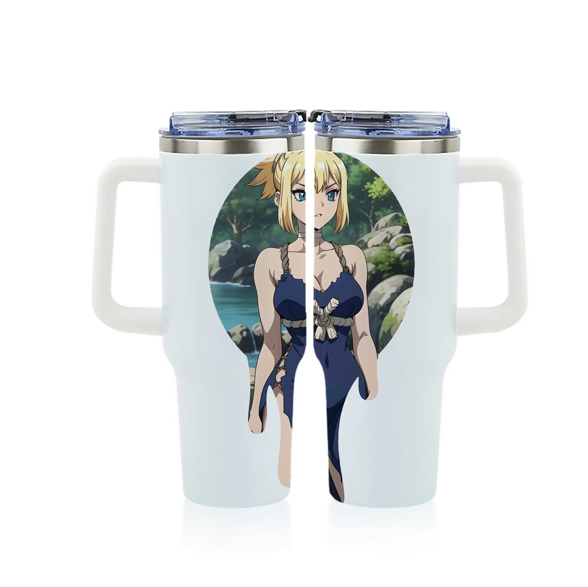 ドクターストーン グッズ,コハク - 1200mL フルプリント車用タンブラー ・ 304ステンレス 内側 ・ 201ステンレス 外側 ・ 保温 保冷 ・ 通勤 ドライブ アウトドア用