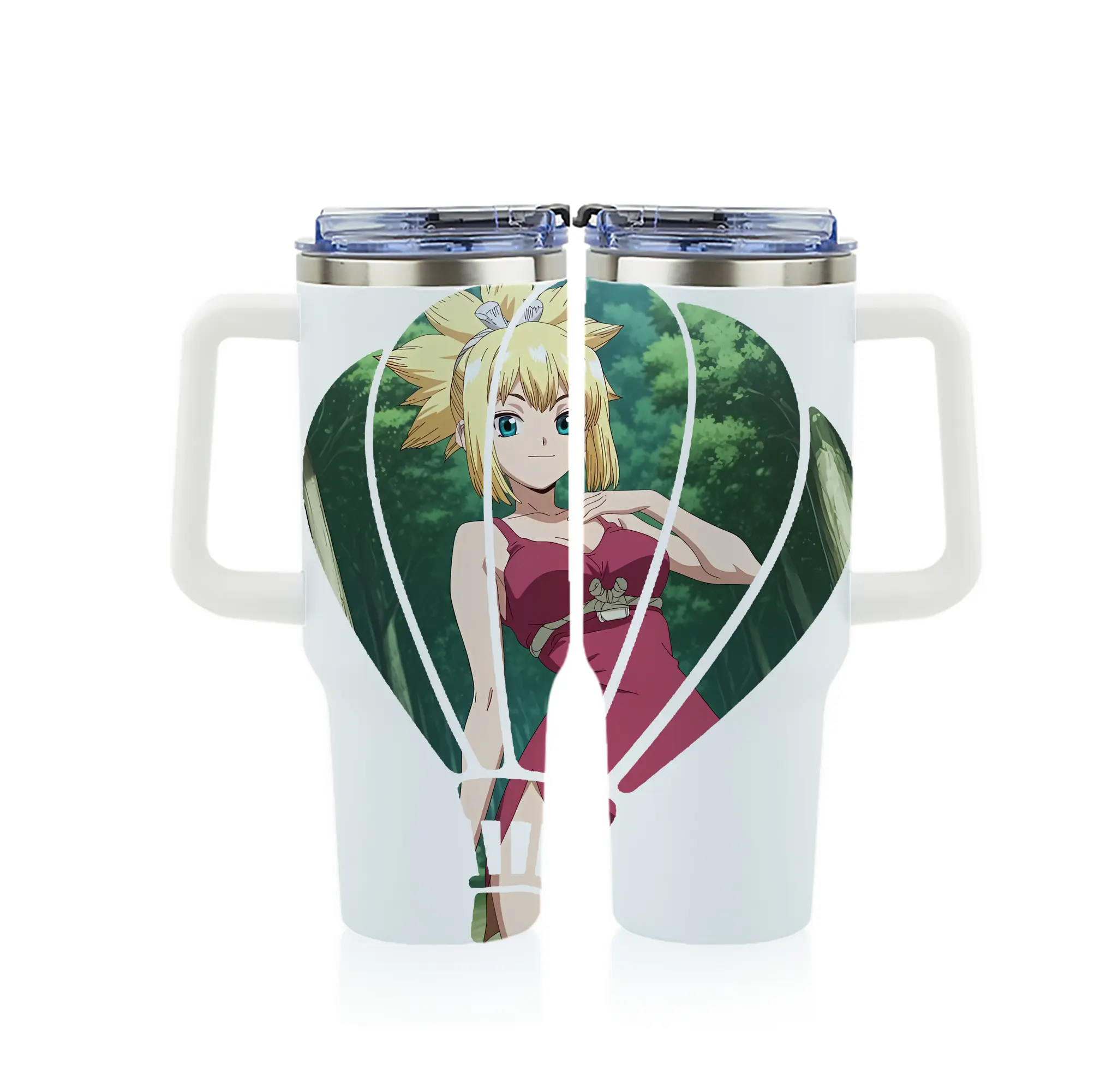 ドクターストーン グッズ,コハク - 1200mL フルプリント車用タンブラー ・ 304ステンレス 内側 ・ 201ステンレス 外側 ・ 保温 保冷 ・ 通勤 ドライブ アウトドア用