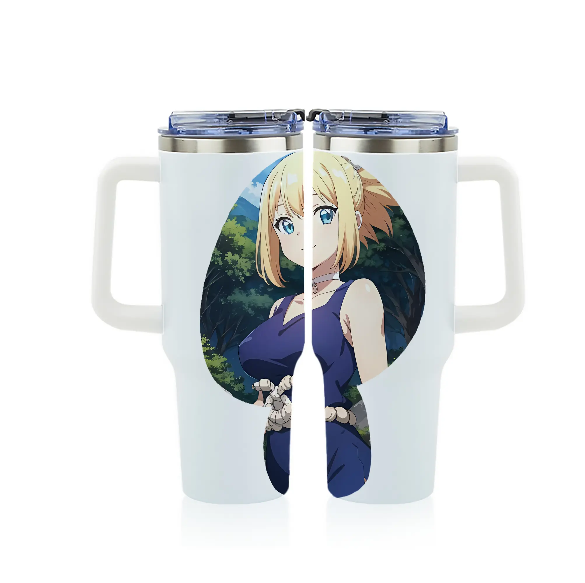 ドクターストーン グッズ,コハク - 1200mL フルプリント車用タンブラー ・ 304ステンレス 内側 ・ 201ステンレス 外側 ・ 保温 保冷 ・ 通勤 ドライブ アウトドア用