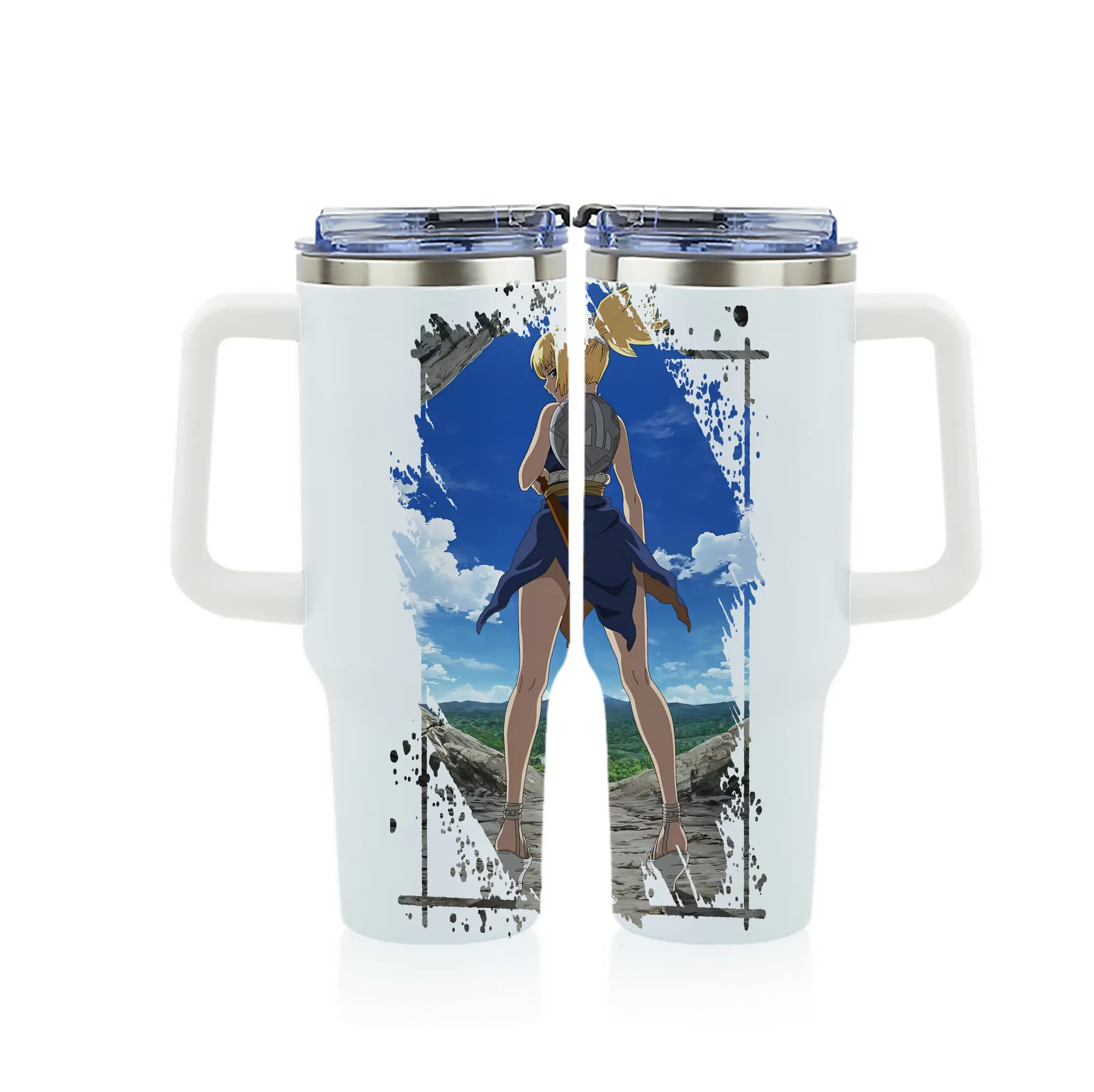 ドクターストーン グッズ,コハク - 1200mL フルプリント車用タンブラー ・ 304ステンレス 内側 ・ 201ステンレス 外側 ・ 保温 保冷 ・ 通勤 ドライブ アウトドア用