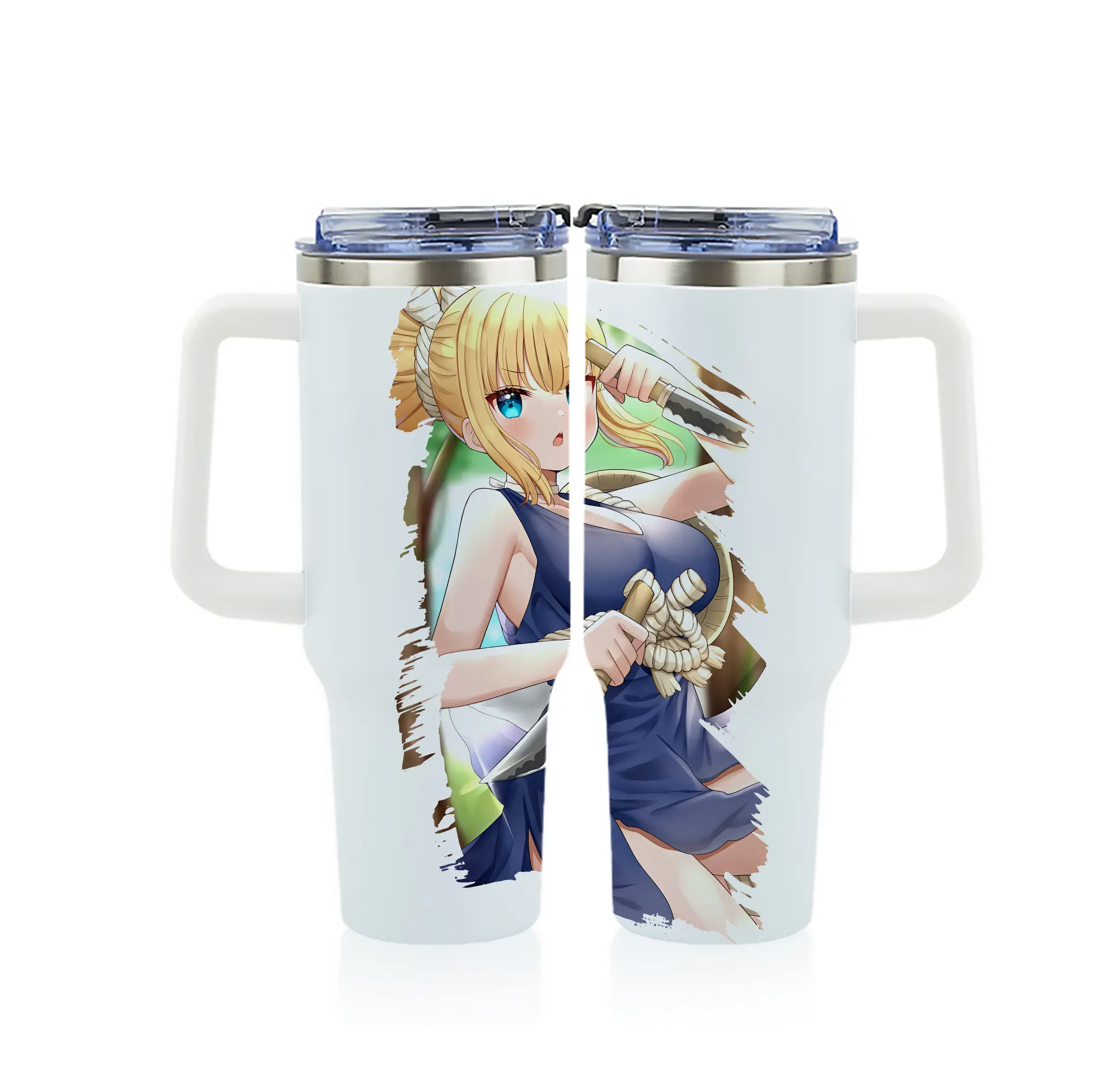 ドクターストーン グッズ,コハク - 1200mL フルプリント車用タンブラー ・ 304ステンレス 内側 ・ 201ステンレス 外側 ・ 保温 保冷 ・ 通勤 ドライブ アウトドア用