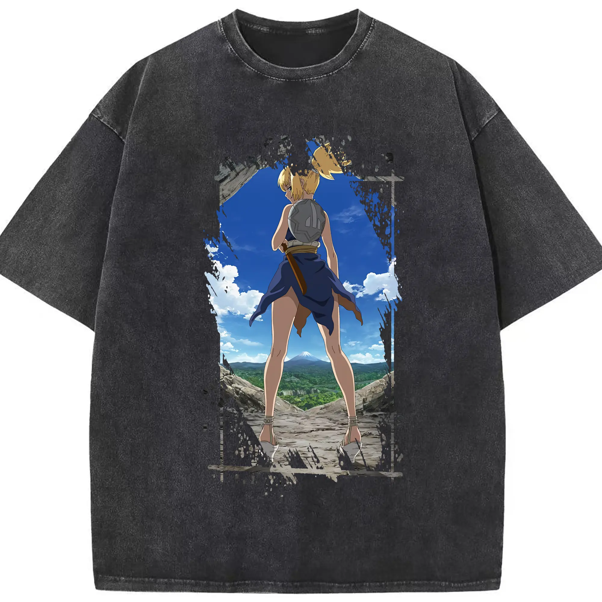 ドクターストーン グッズ,コハク - 綿100％ ヴィンテージ風 半袖Tシャツ ・ フロントプリント ・ 柔らか肌触り ・ 通気性 快適 ・ スポーツ カジュアル 外出用