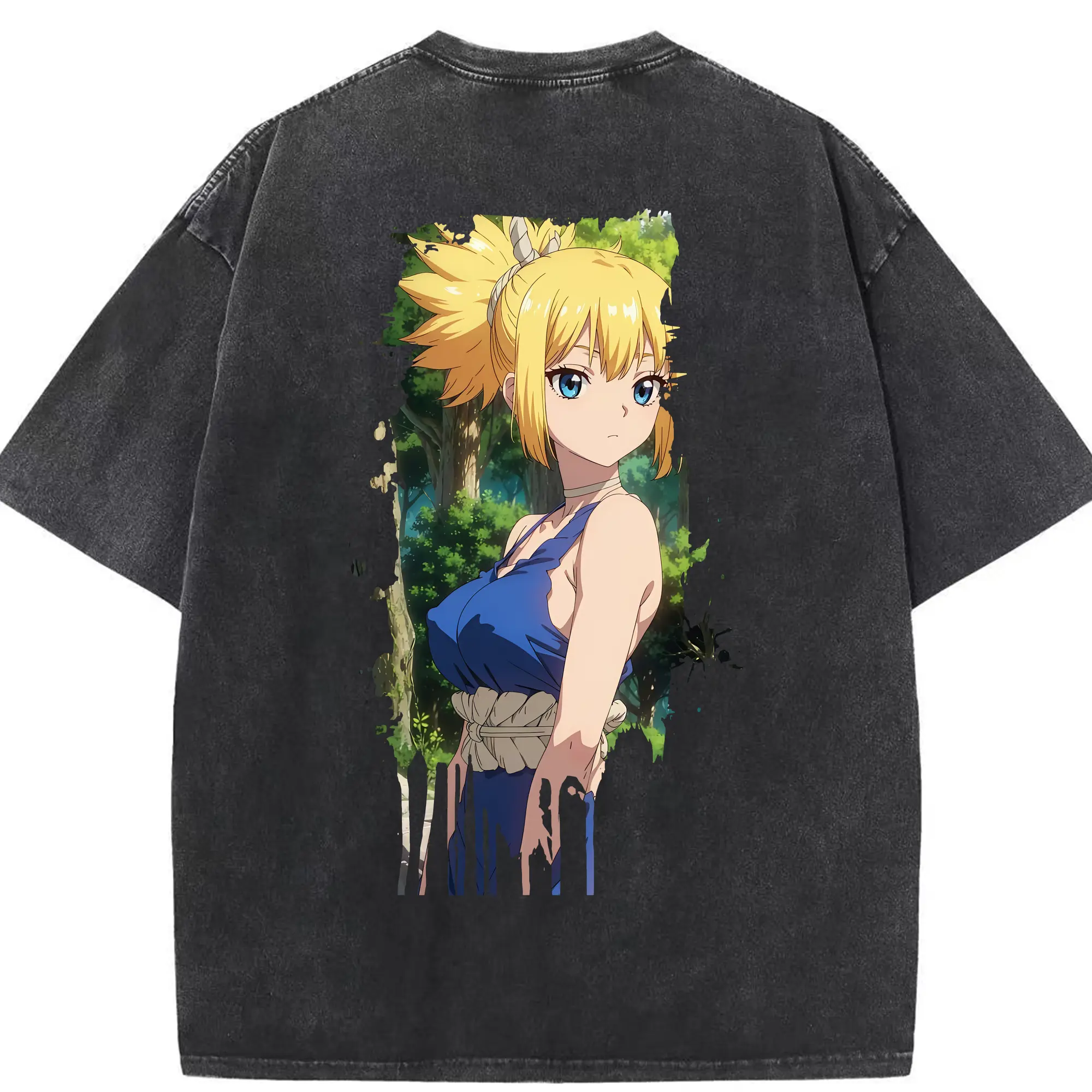 ドクターストーン グッズ,コハク - 綿100％ ヴィンテージ風 半袖Tシャツ ・ 背面プリント ・ 柔らか肌触り ・ 通気性 快適 ・ スポーツ カジュアル 外出用